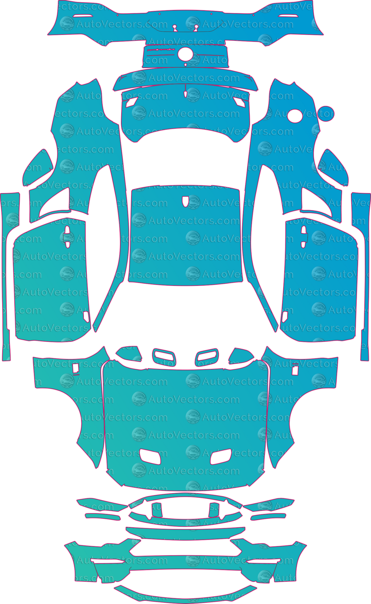 Ford Mustang GT Premium WCalifornia Special Package (From 2022) Coupe pre-cut PPF pattern layout