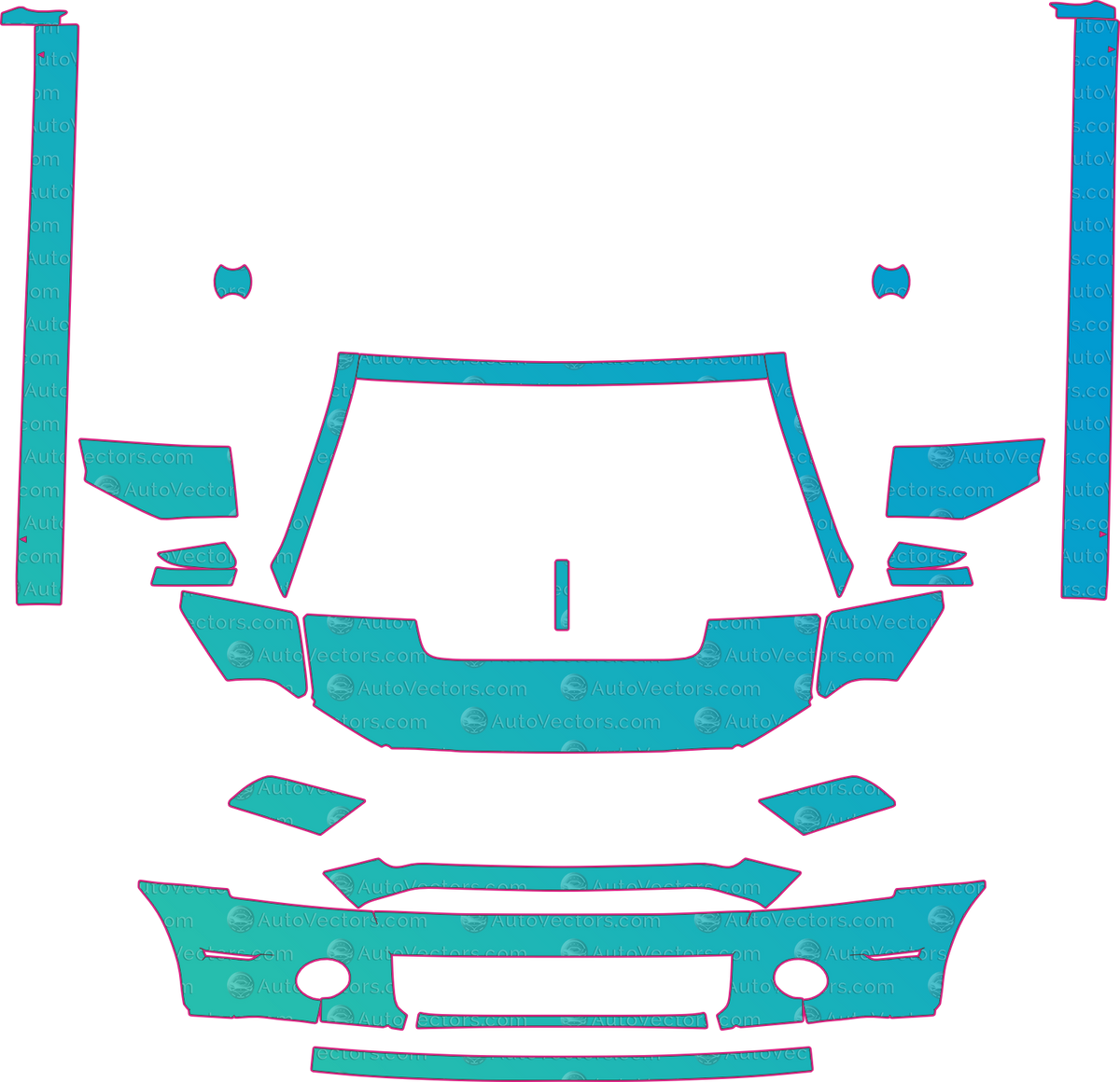 Ford Mustang GT500 (From 2013) Coupe pre-cut PPF pattern layout