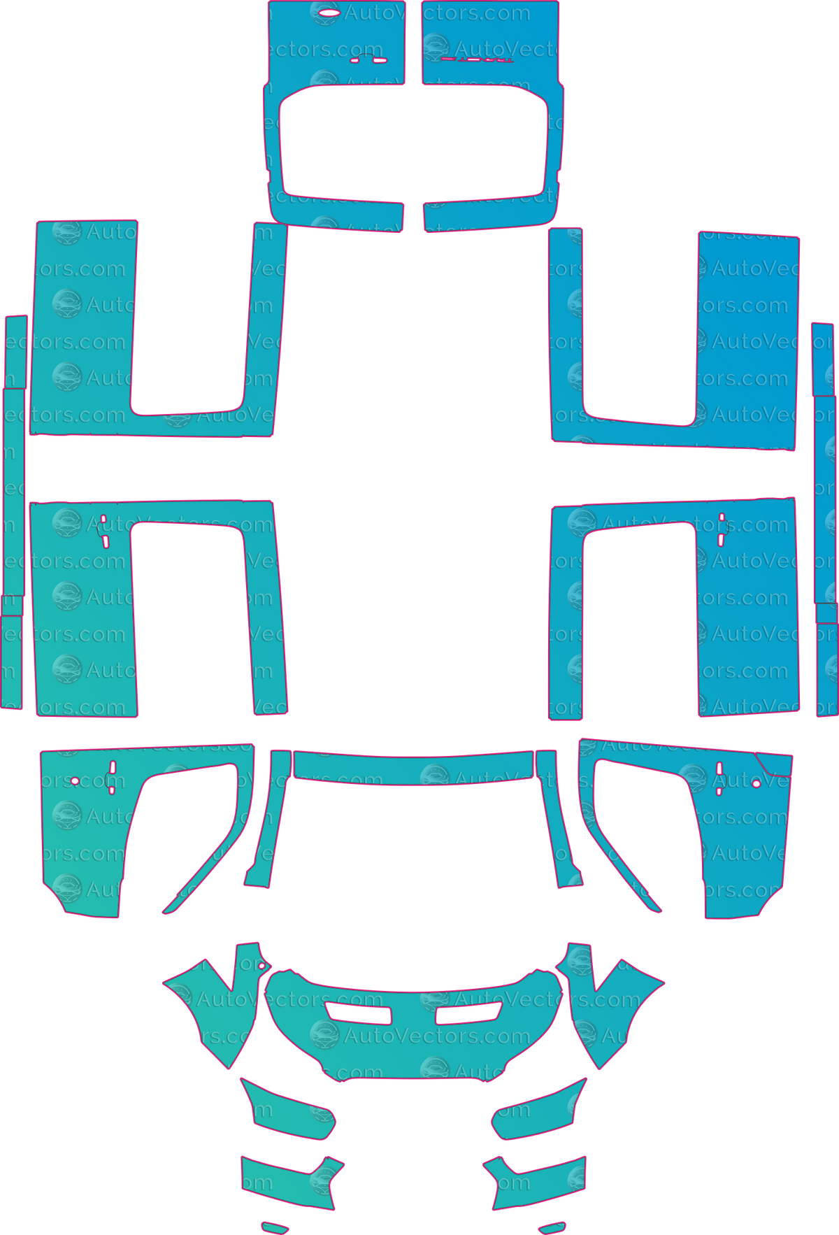 Ford TRANSIT Leader-Trend-Limited-Trail (From 2020) Van – pre-cut PPF pattern templates, instant digital download vector cut files (CDR, AI, PDF, SVG)