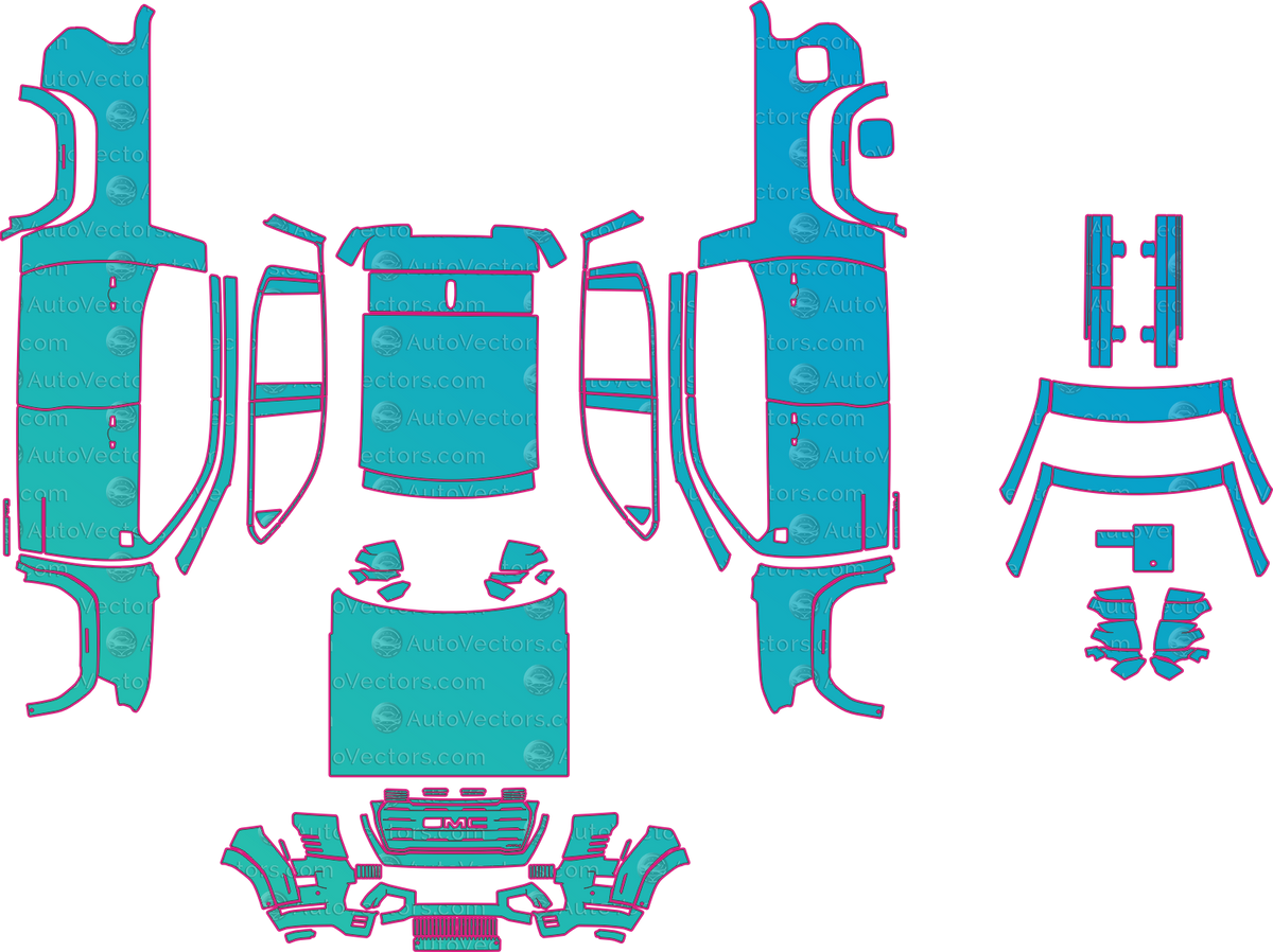 GMC Sierra EV AT4 Extended Range (From 2026) Pickup pre-cut PPF pattern layout
