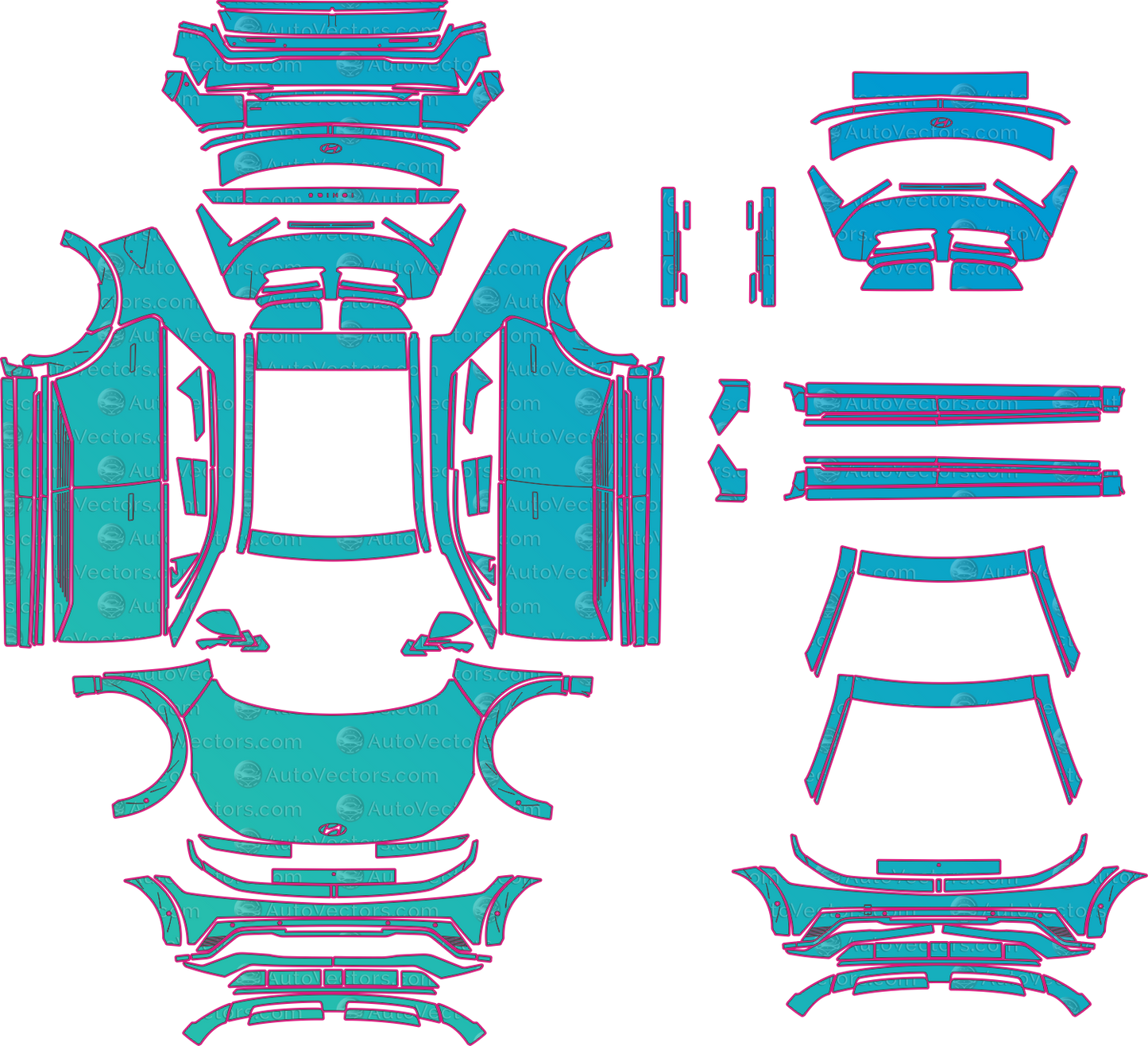 Hyundai Ioniq 5 NE LCI (From 2025) SUV Pre-Cut PPF Pattern Templates – pre-cut PPF pattern templates, digital download vector files (CDR, AI, PDF, DXF, SVG)