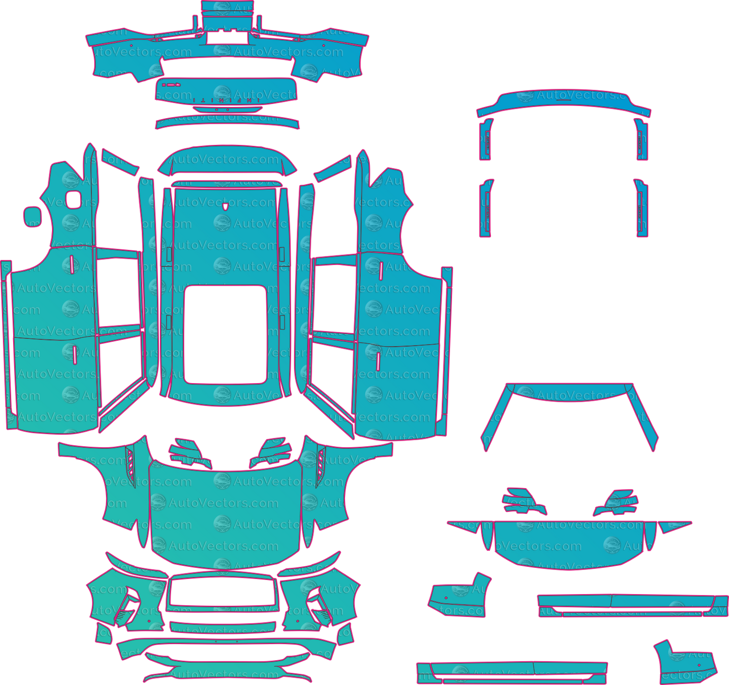 Infiniti QX80 Z63 LUXE (From 2025) SUV Pre-Cut PPF Pattern Templates – pre-cut PPF pattern templates, digital download vector files (CDR, AI, PDF, DXF, SVG)