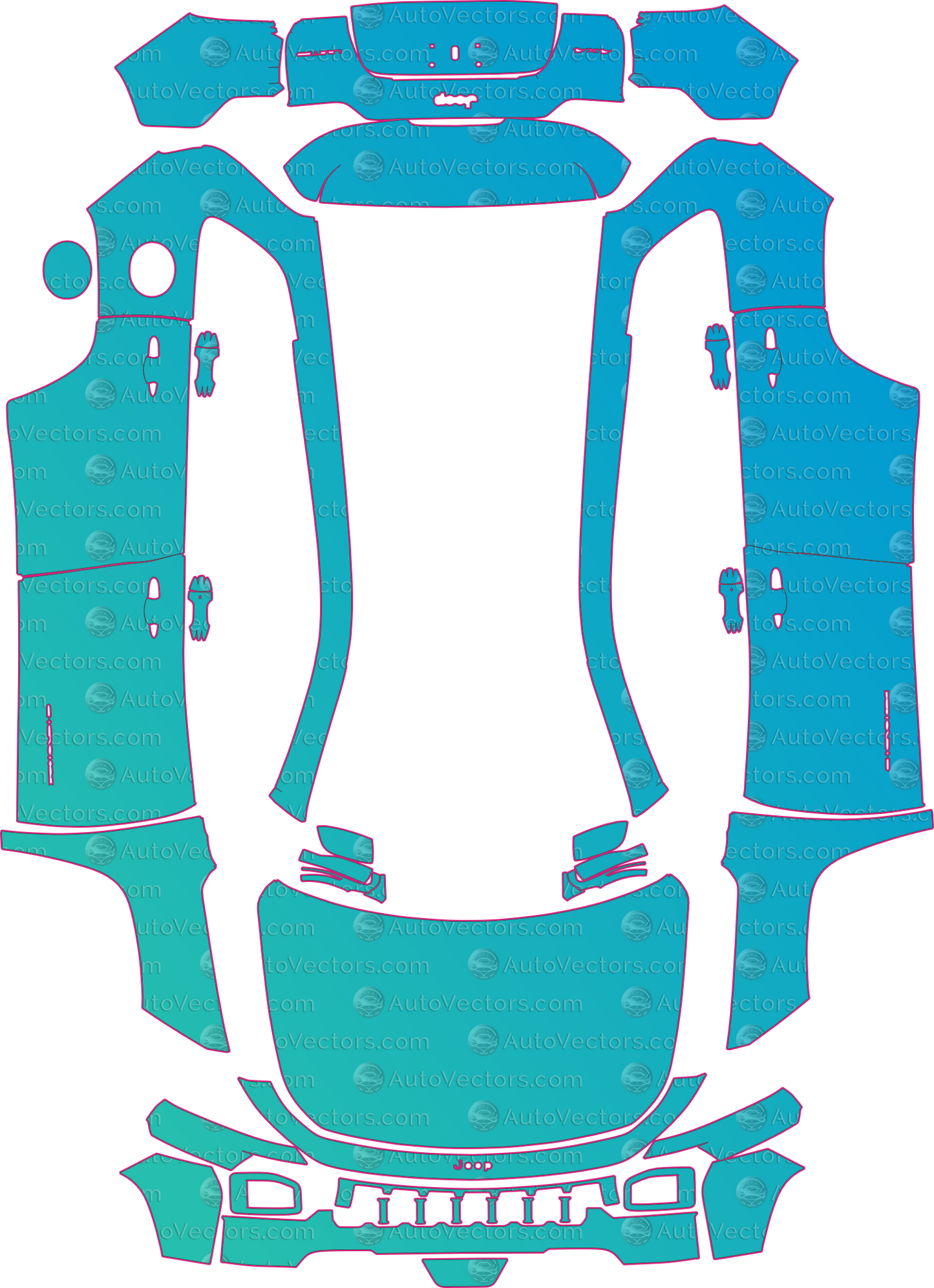 Jeep Cherokee Base (From 2026) SUV Pre-Cut PPF Pattern Templates – pre-cut PPF pattern templates, digital download vector files (CDR, AI, PDF, DXF, SVG)