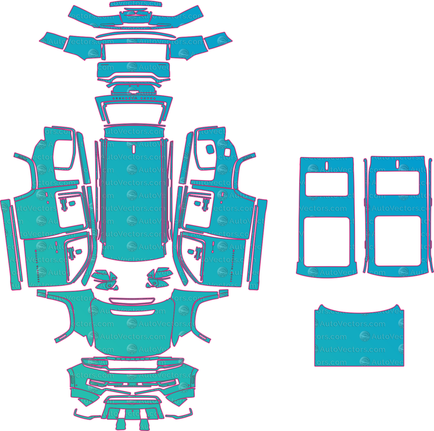 Jeep Grand Wagoneer WS Obsidian-Series I (From 2022) SUV – pre-cut PPF pattern templates, instant digital download vector cut files (CDR, AI, PDF, SVG)