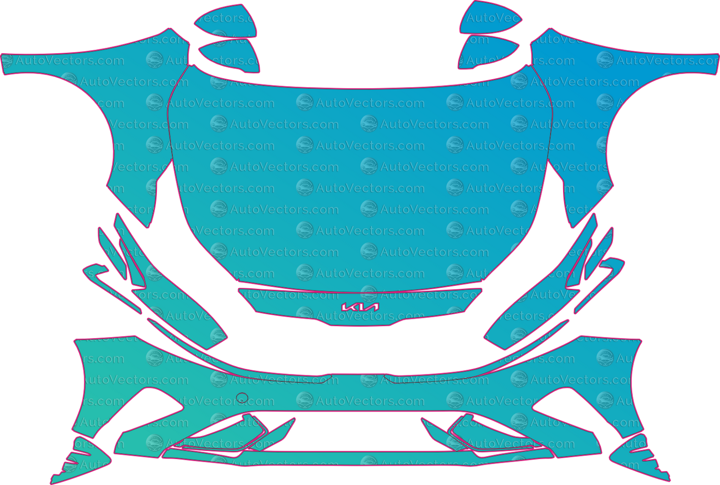 Kia Forte5 GT (From 2022) Hatchback Pre-Cut PPF Pattern Templates – pre-cut PPF pattern templates, digital download vector files (CDR, AI, PDF, DXF, SVG)