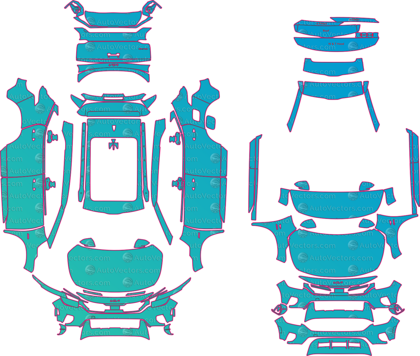 Kia Seltos Facelift EX (From 2022) SUV Pre-Cut PPF Pattern Templates – pre-cut PPF pattern templates, digital download vector files (CDR, AI, PDF, DXF, SVG)
