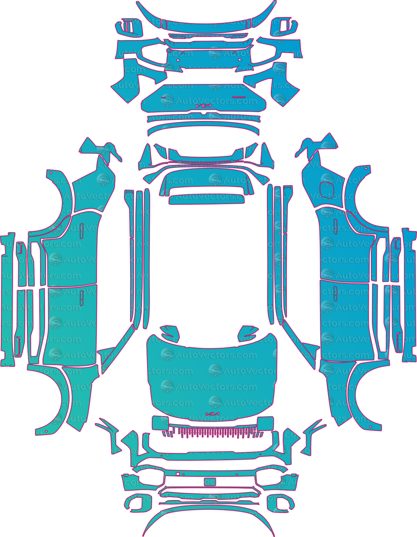 Kia Seltos Sport (From 2025) SUV Pre-Cut PPF Pattern Templates – pre-cut PPF pattern templates, digital download vector files (CDR, AI, PDF, DXF, SVG)