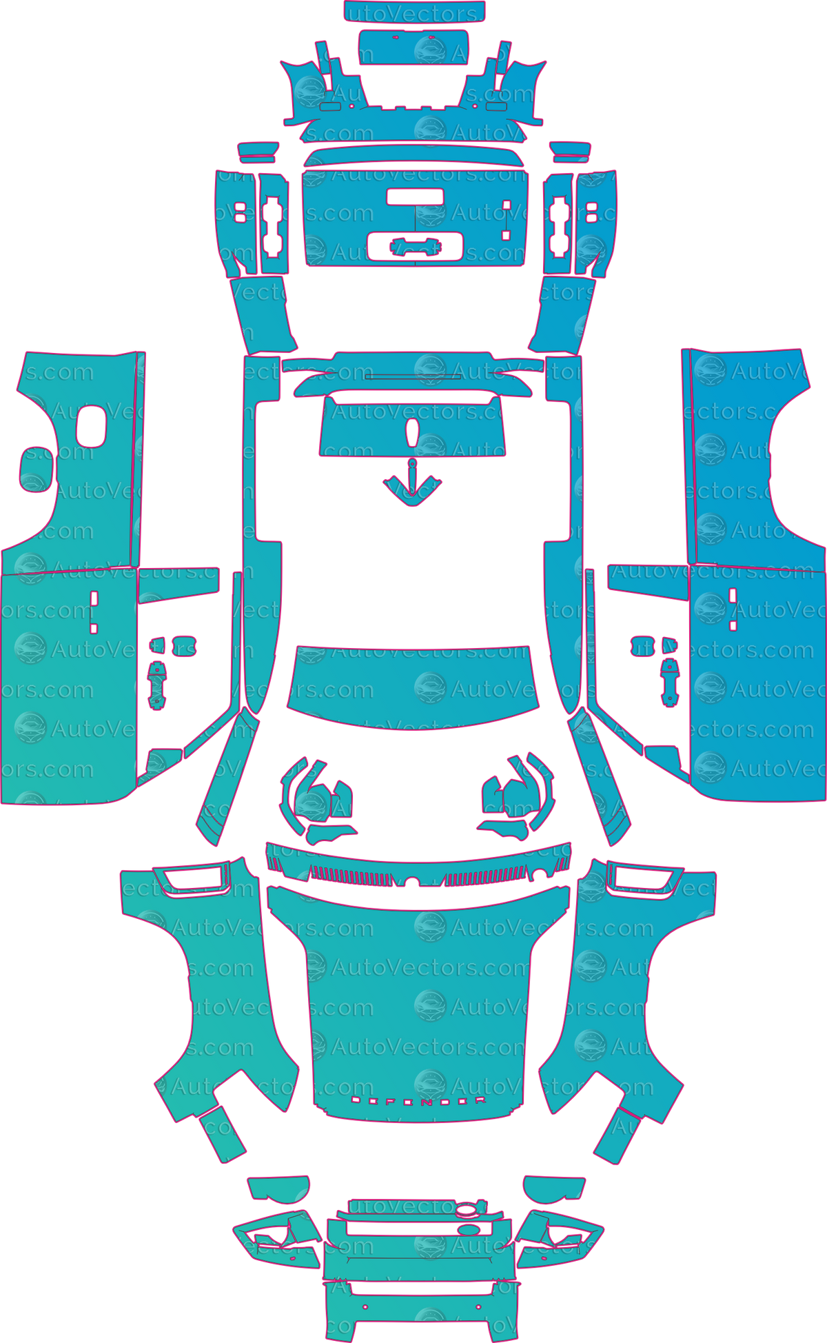 Land Rover Defender L663 Base First Edition 90 (From 2020) SUV – pre-cut PPF pattern templates, instant digital download vector cut files (CDR, AI, PDF, SVG)
