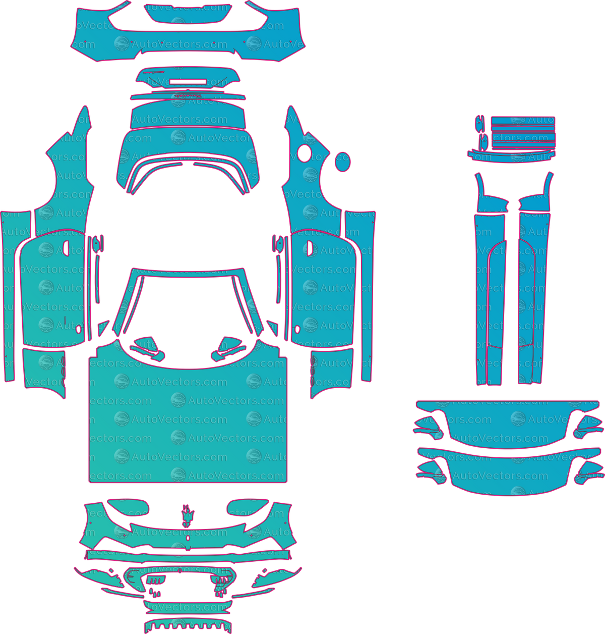 Maserati GranCabrio Base (From 2027) Convertible – pre-cut PPF pattern templates, instant digital download vector cut files (CDR, AI, PDF, SVG)