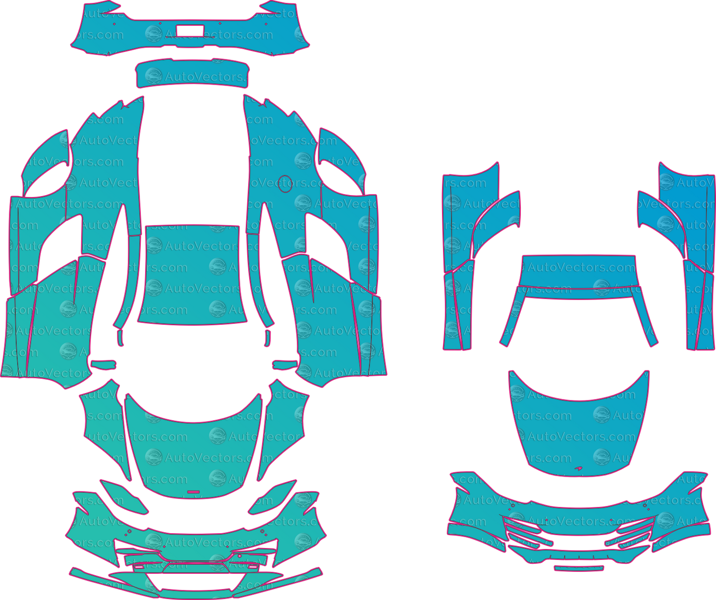 McLaren MP4-12C Coupe-SPIDER (From 2011) Coupe – pre-cut PPF pattern templates, instant digital download vector cut files (CDR, AI, PDF, SVG)