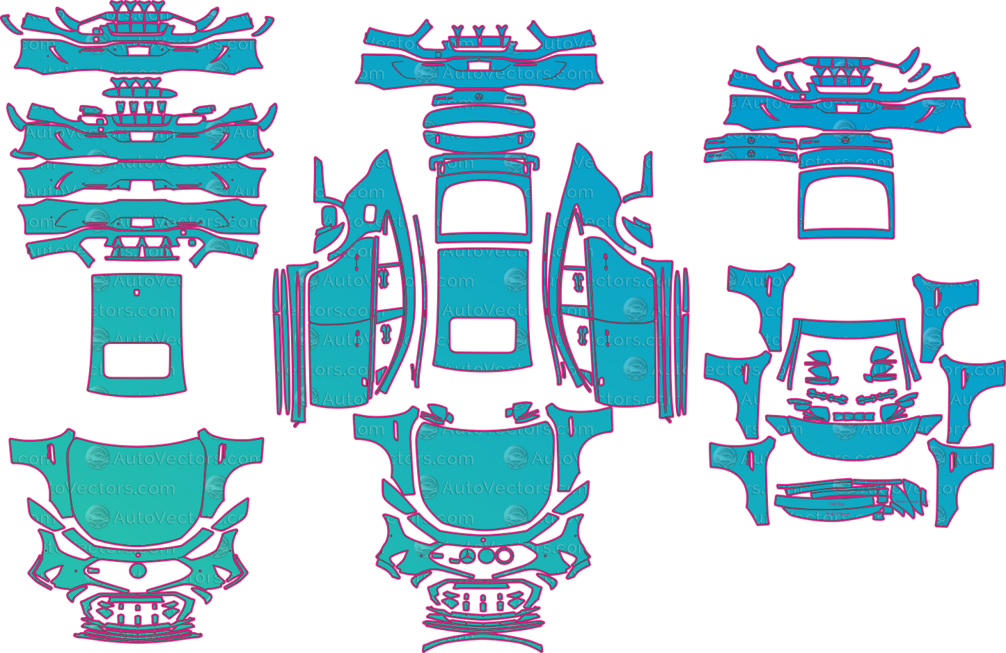 Mercedes-AMG GT 63 X290 Facelift (From 2022) Coupe Pre-Cut PPF Pattern Templates – pre-cut PPF pattern templates, digital download vector files (CDR, AI, PDF, DXF, SVG)