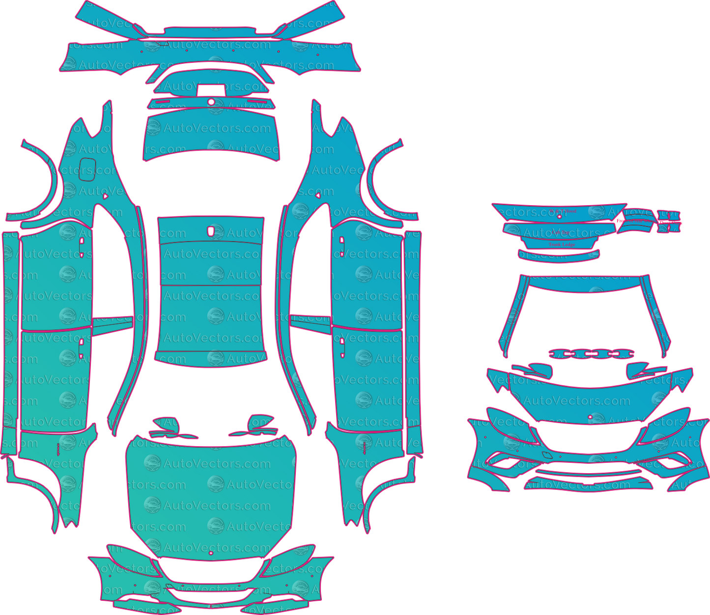 Mercedes-Benz S Class W222 Maybach S600 (2015-2017) Sedan Pre-Cut PPF Pattern Templates – pre-cut PPF pattern templates, digital download vector files (CDR, AI, PDF, DXF, SVG)