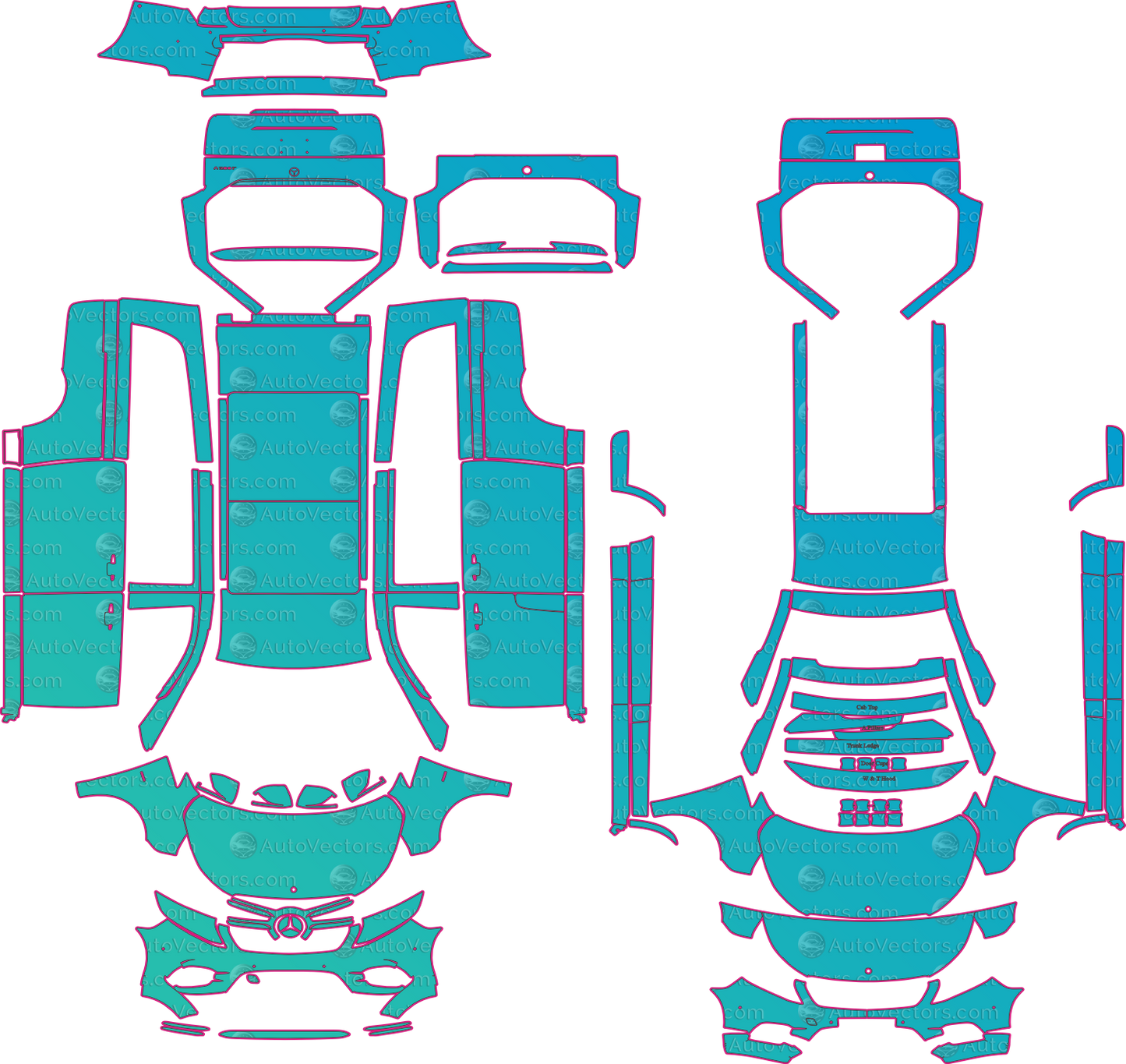 Mercedes-Benz V-Class W447 AMG Line (From 2018) Long Wagon Pre-Cut PPF Pattern Templates – pre-cut PPF pattern templates, digital download vector files (CDR, AI, PDF, DXF, SVG)