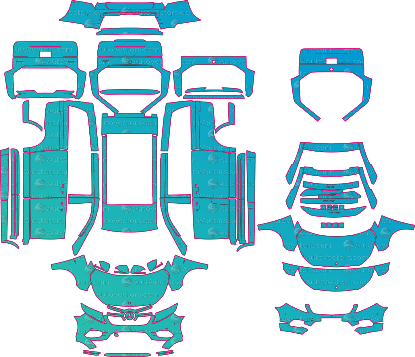 Mercedes-Benz V-Class W447 AMG Line (From 2018) Wagon Pre-Cut PPF Pattern Templates – pre-cut PPF pattern templates, digital download vector files (CDR, AI, PDF, DXF, SVG)