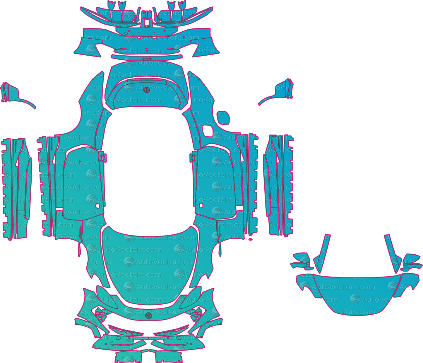 MG Cyberster EC32 (From 2024) Convertible Pre-Cut PPF Pattern Templates – pre-cut PPF pattern templates, digital download vector files (CDR, AI, PDF, DXF, SVG)