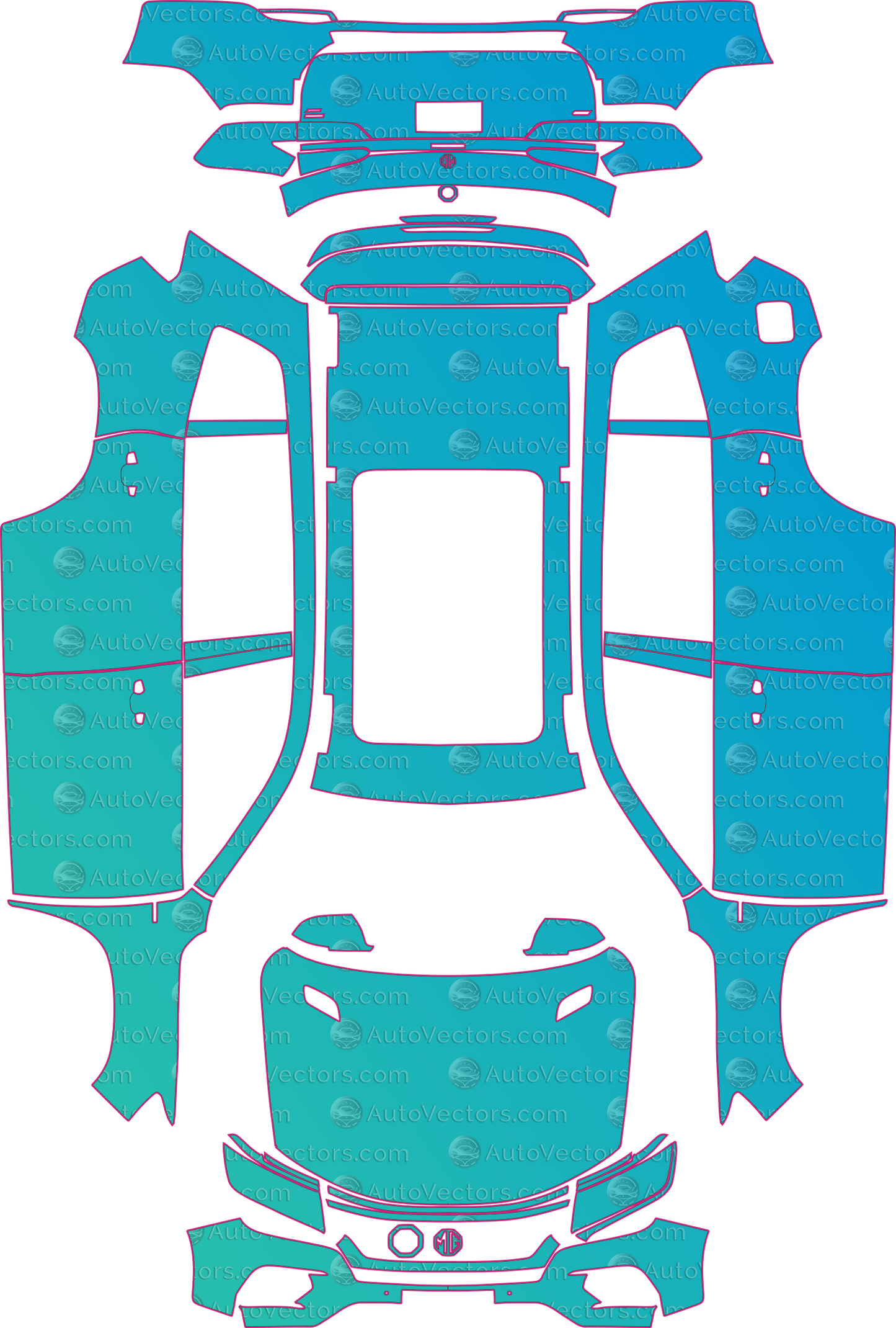 MG RX8 IS21 Black Edition (From 2023) SUV Pre-Cut PPF Pattern Templates – pre-cut PPF pattern templates, digital download vector files (CDR, AI, PDF, DXF, SVG)