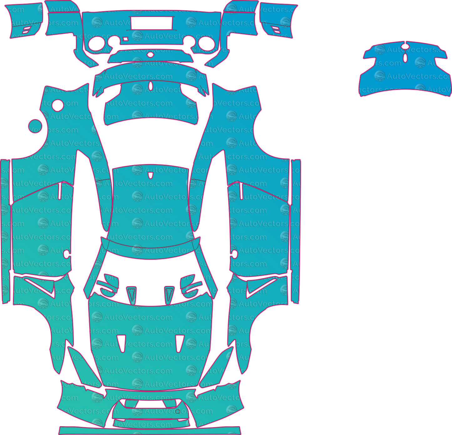 Nissan GT-R R35 (From 2009) Coupe Pre-Cut PPF Pattern Templates – pre-cut PPF pattern templates, digital download vector files (CDR, AI, PDF, DXF, SVG)