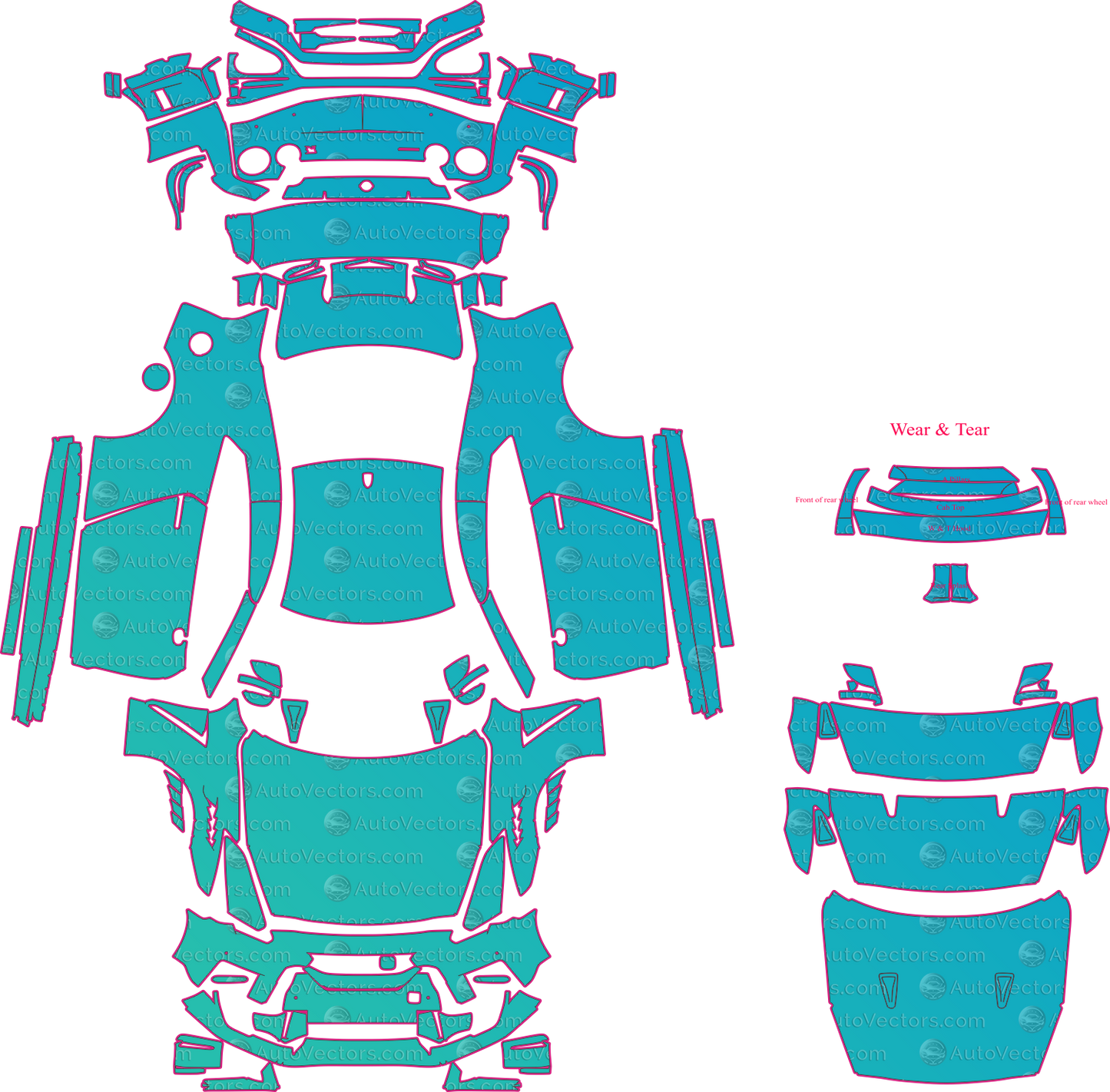 Nissan GT-R R35 Nismo Facelift (From 2017) Coupe Pre-Cut PPF Pattern Templates – pre-cut PPF pattern templates, digital download vector files (CDR, AI, PDF, DXF, SVG)