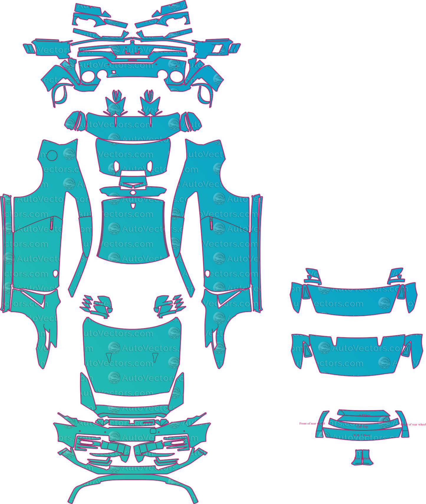 Nissan GT-R R35 Nismo Facelift (From 2024) Coupe Pre-Cut PPF Pattern Templates – pre-cut PPF pattern templates, digital download vector files (CDR, AI, PDF, DXF, SVG)