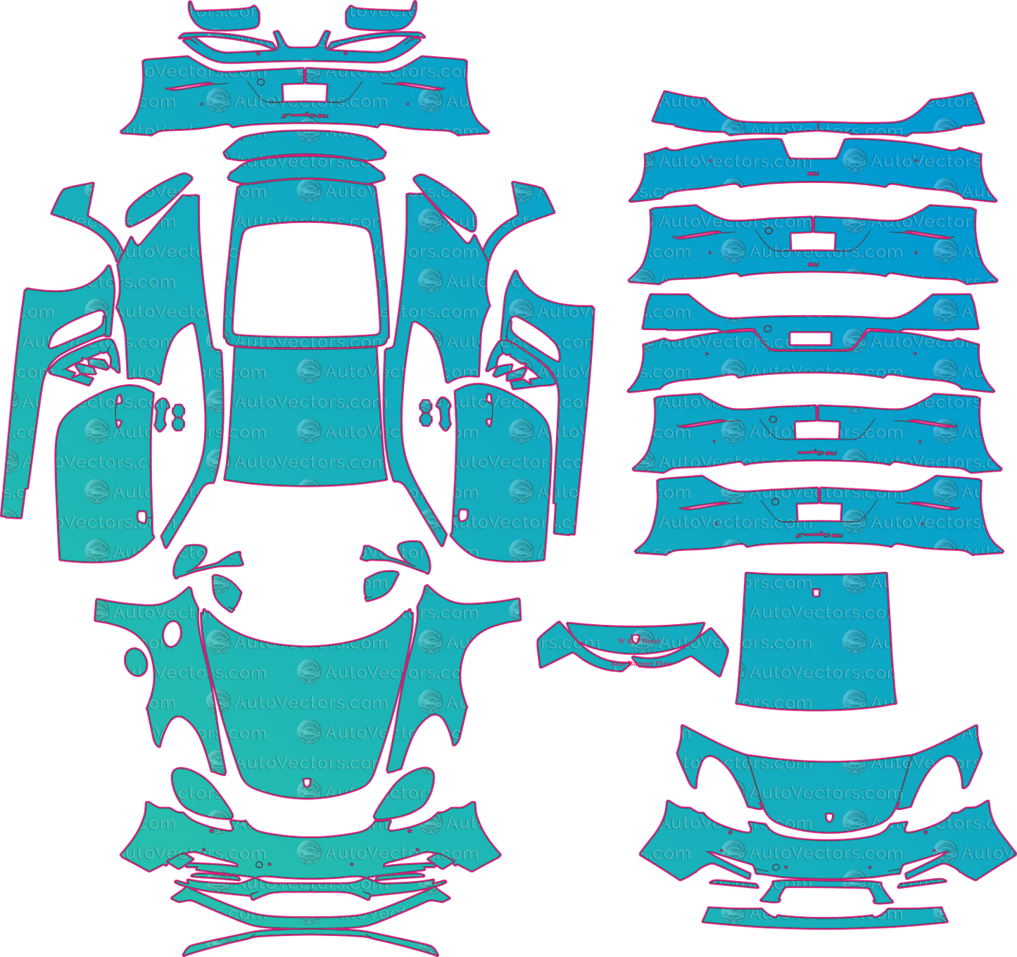 Porsche 718 Cayman 982 (From 2016) Coupe Pre-Cut PPF Pattern Templates – pre-cut PPF pattern templates, digital download vector files (CDR, AI, PDF, DXF, SVG)