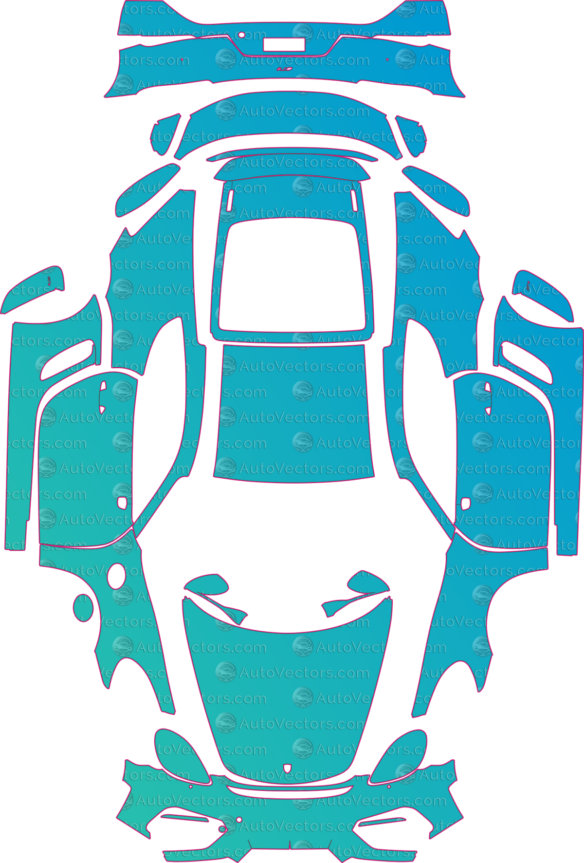Porsche 718 Cayman GT4 (From 2019) Coupe pre-cut PPF pattern layout