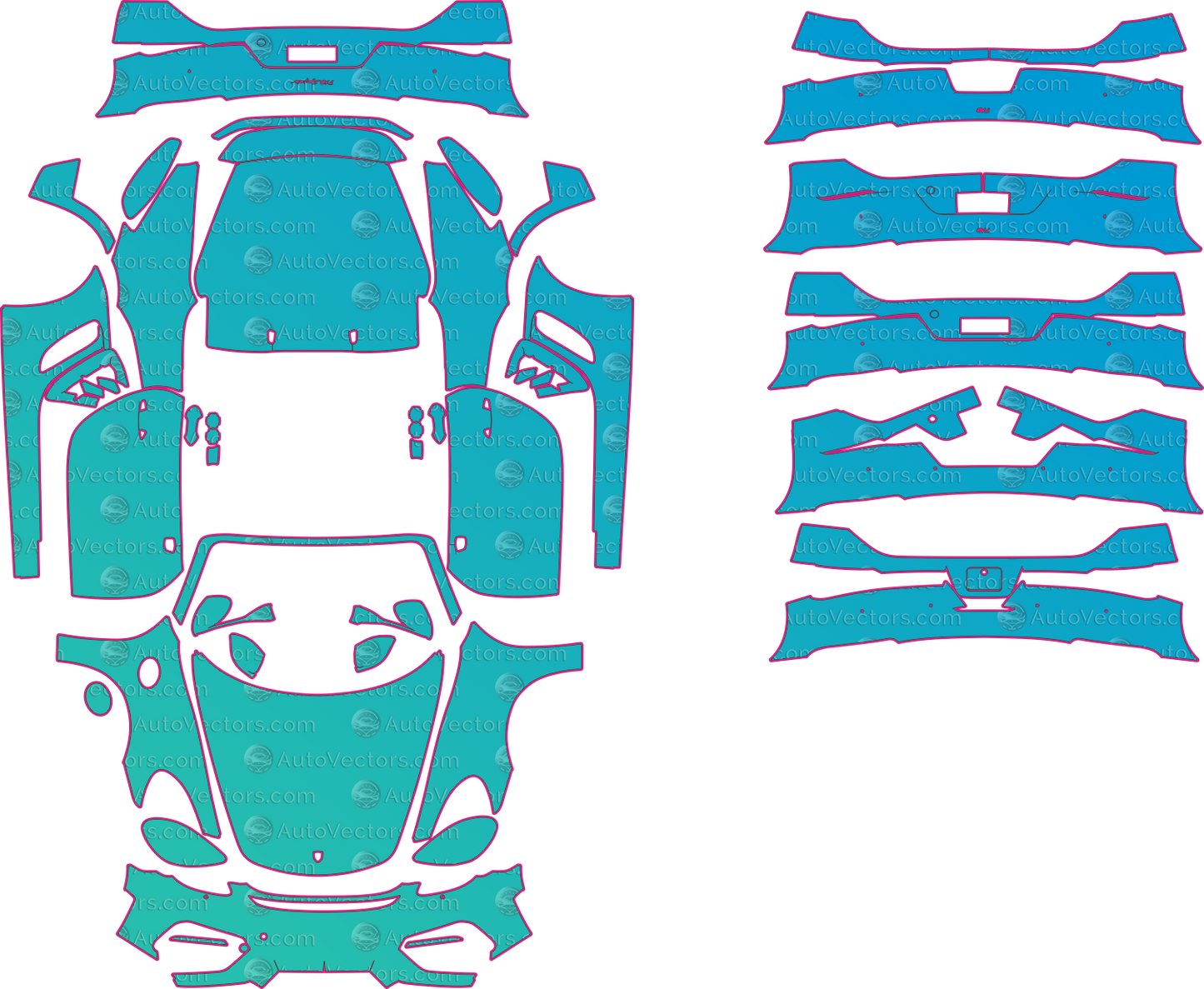 Porsche 718 Spyder 982 (From 2019) Convertible Pre-Cut PPF Pattern Templates – pre-cut PPF pattern templates, digital download vector files (CDR, AI, PDF, DXF, SVG)