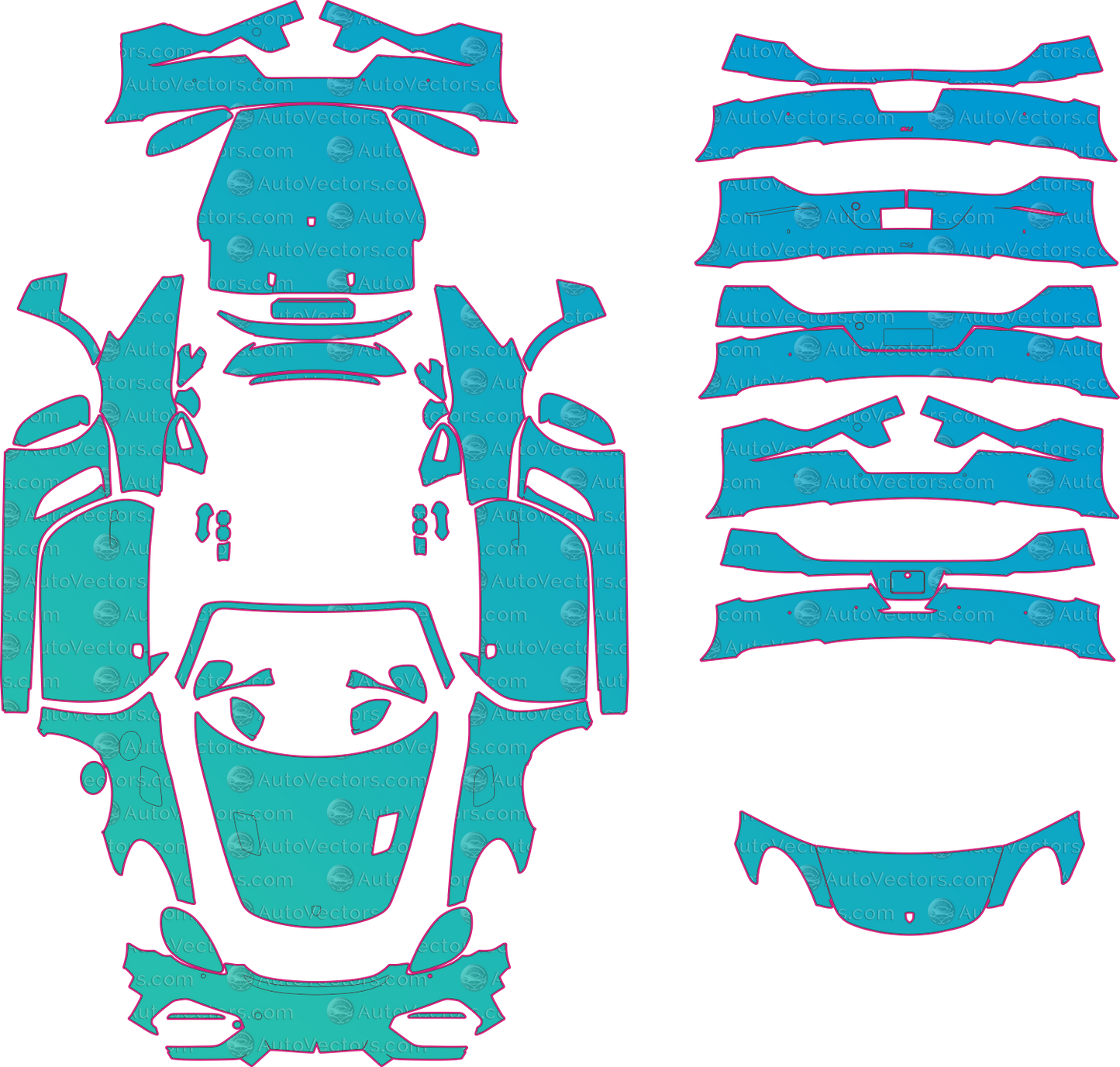 Porsche 718 Spyder RS 982 (From 2023) Convertible Pre-Cut PPF Pattern Templates – pre-cut PPF pattern templates, digital download vector files (CDR, AI, PDF, DXF, SVG)