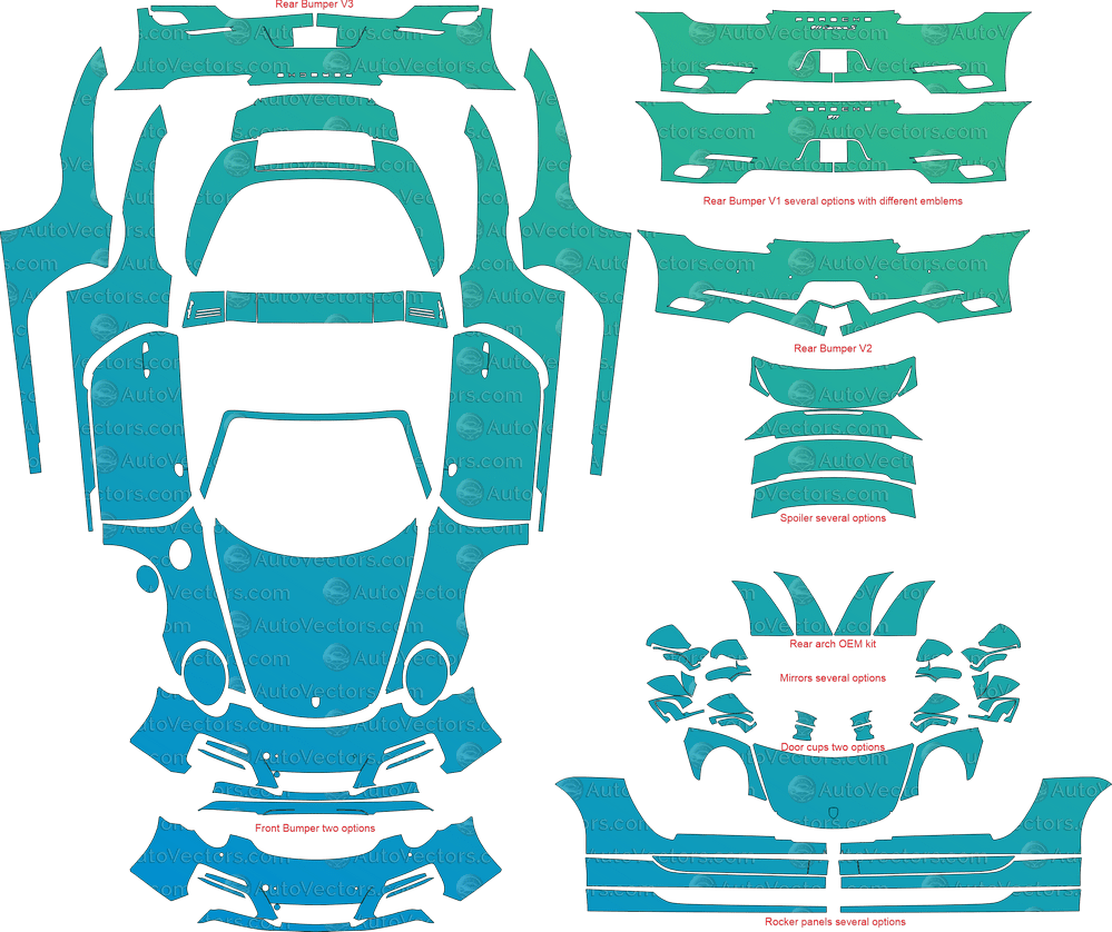 Porsche 911 (991.2) Targa 4, Targa 4S (2017 - 2019) Targa pre-cut PPF vector template download