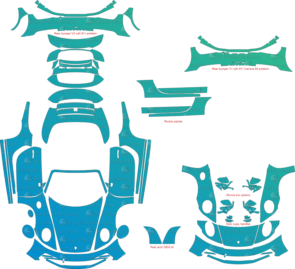 Porsche 911 (992) Carrera, S, 4, 4S (From 2022) Cabriolet pre-cut PPF vector template download
