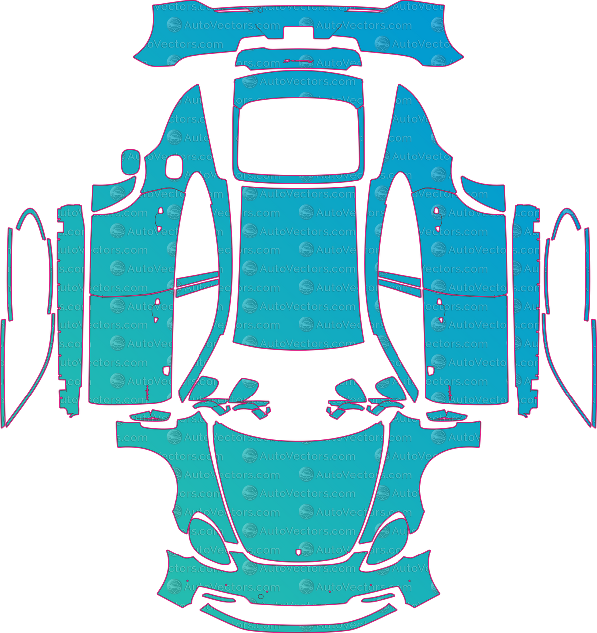 Porsche Panamera 4S-4-4S E-Hybrid-4 E-Hybrid Standard (From 2021) Sedan pre-cut PPF pattern layout