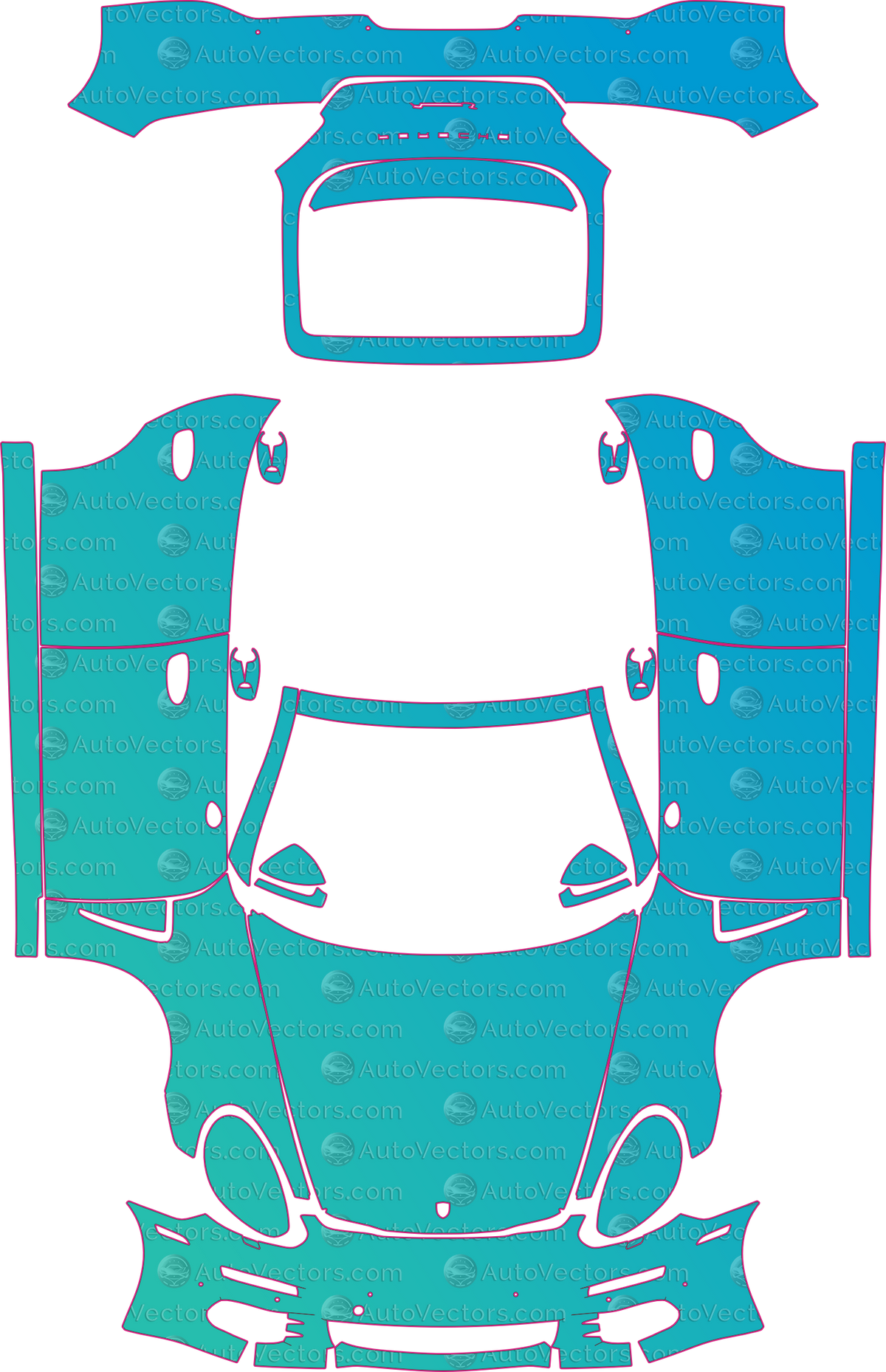Porsche Panamera 4S-Base-4-4S Executive-S (From 2014) Sedan pre-cut PPF pattern layout