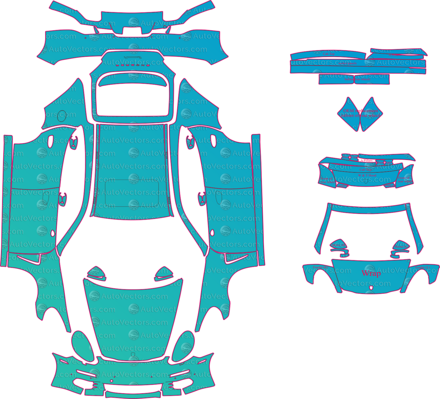Porsche Panamera 970 Facelift (From 2013) Sedan Pre-Cut PPF Pattern Templates – pre-cut PPF pattern templates, digital download vector files (CDR, AI, PDF, DXF, SVG)