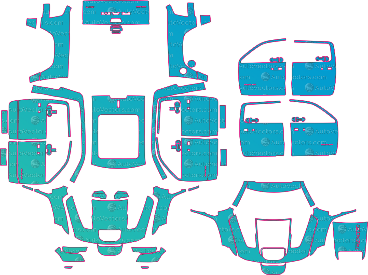 Ram 1500 RHO (From 2025) Pickup – pre-cut PPF pattern templates, instant digital download vector cut files (CDR, AI, PDF, SVG)