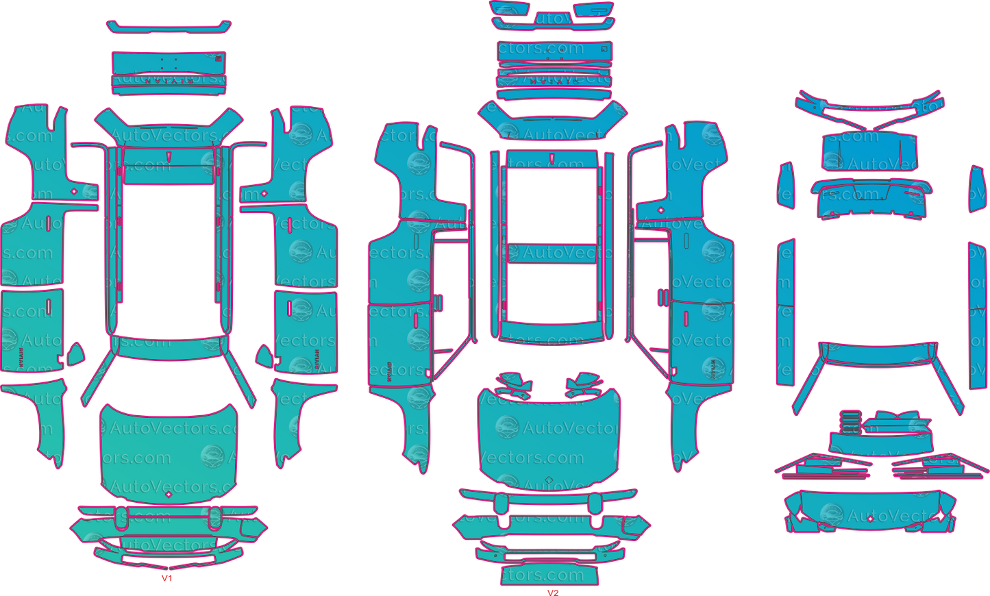 Rivian R1S base (From 2022) SUV Pre-Cut PPF Pattern Templates – pre-cut PPF pattern templates, digital download vector files (CDR, AI, PDF, DXF, SVG)