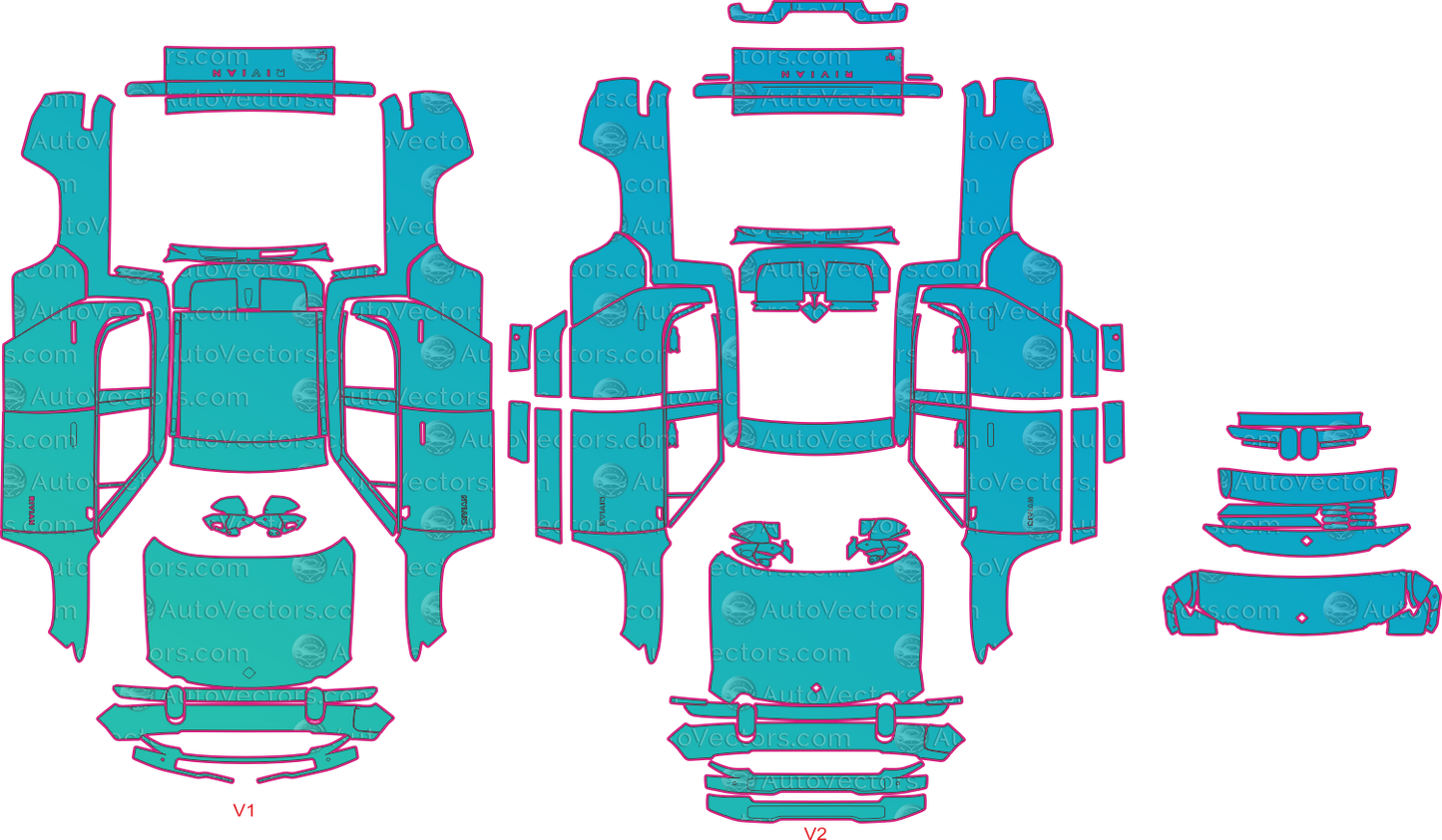 Rivian R1T Base (From 2022) Pickup Pre-Cut PPF Pattern Templates – pre-cut PPF pattern templates, digital download vector files (CDR, AI, PDF, DXF, SVG)