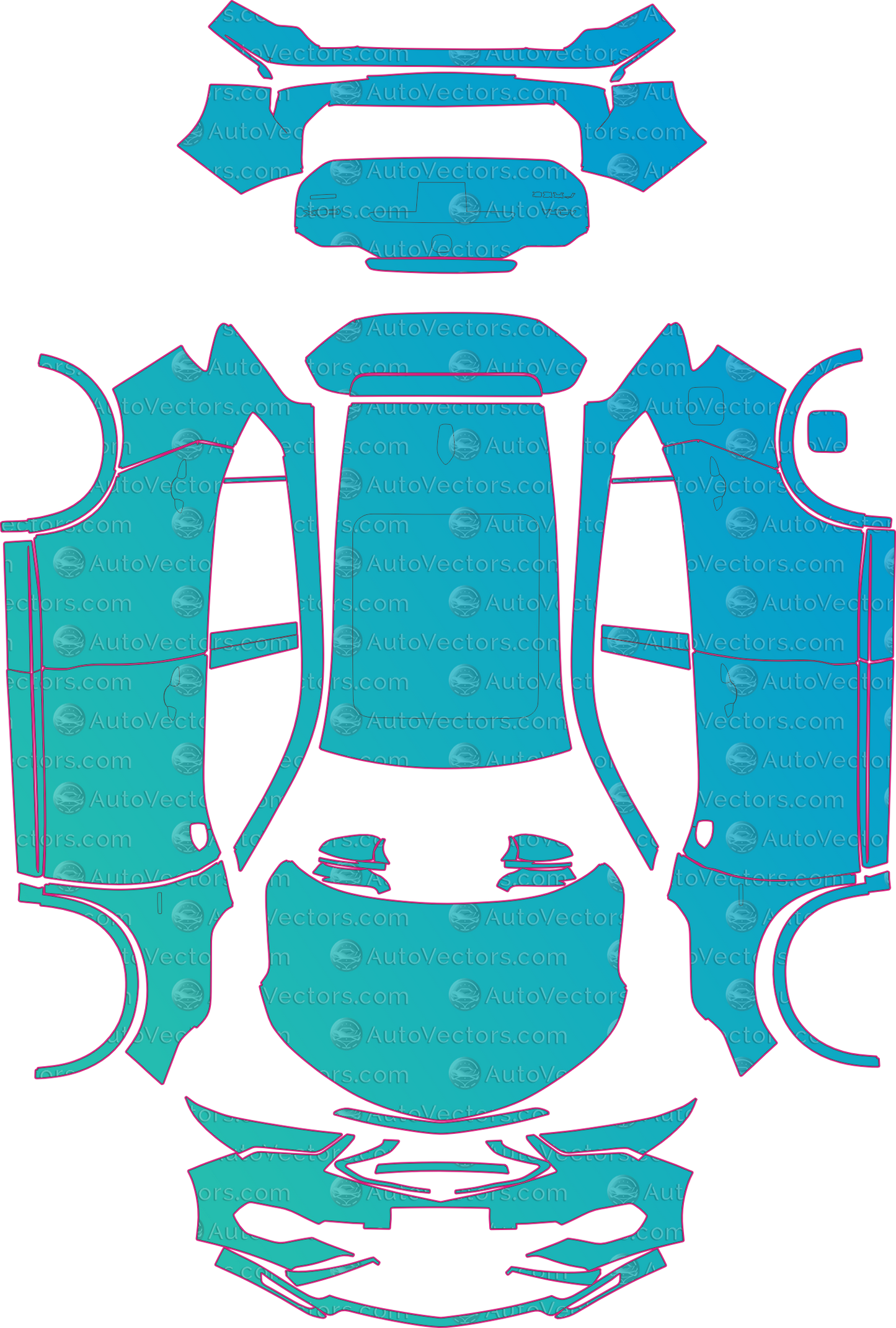 Rivian R2 (From 2026) SUV Pre-Cut PPF Pattern Templates – pre-cut PPF pattern templates, digital download vector files (CDR, AI, PDF, DXF, SVG)