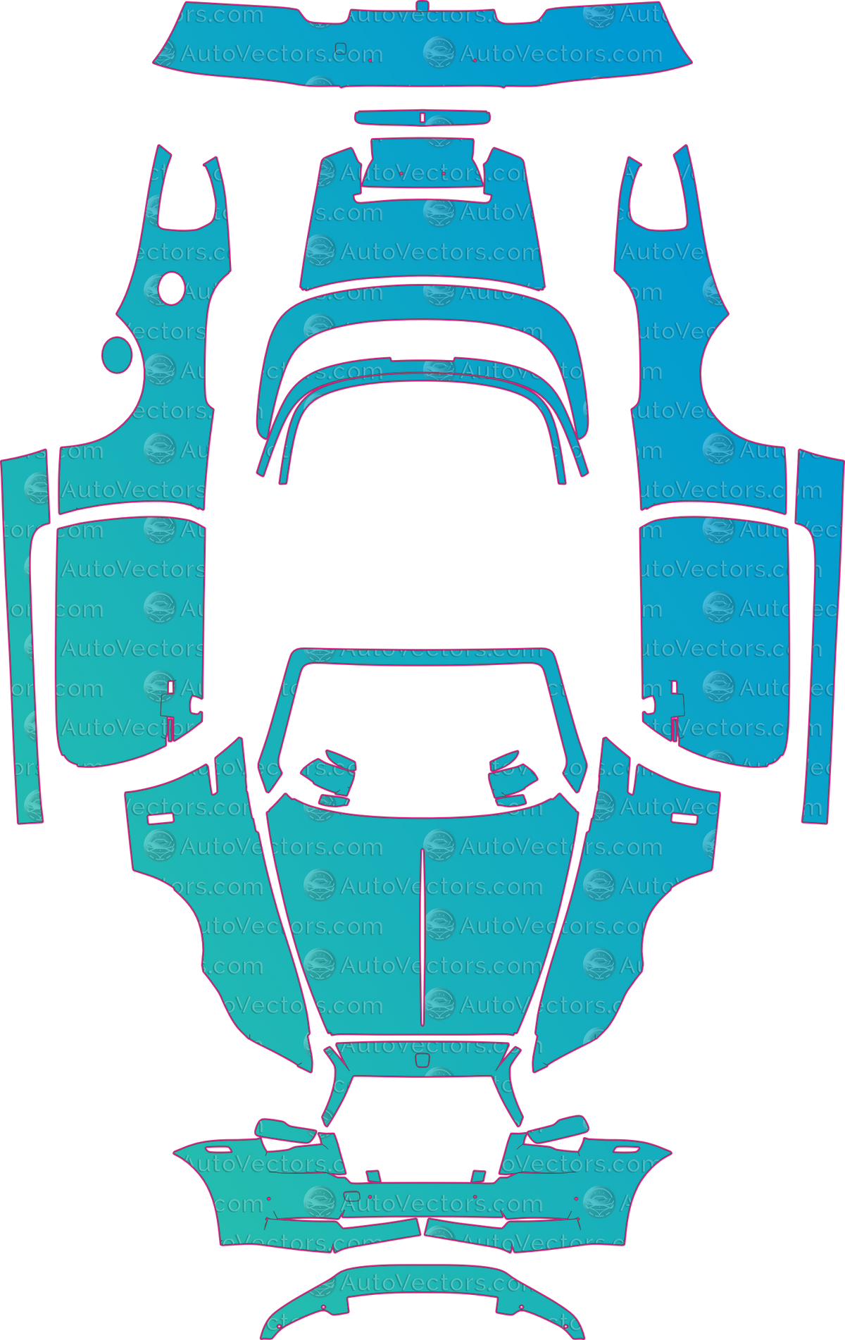 Rolls-Royce Dawn Base (From 2016) Convertible pre-cut PPF pattern layout