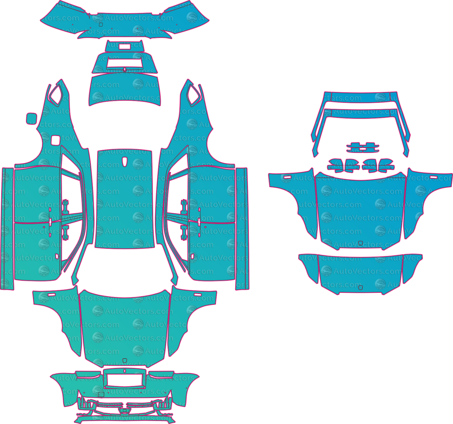 Rolls-Royce Ghost RR22 Extended Wheelbase (From 2025) Sedan Pre-Cut PPF Pattern Templates – pre-cut PPF pattern templates, digital download vector files (CDR, AI, PDF, DXF, SVG)
