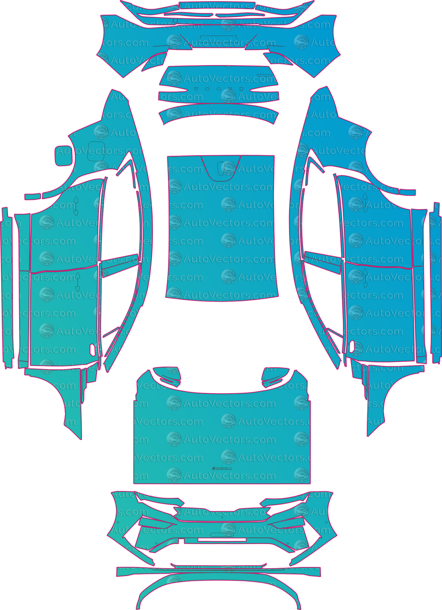 Skoda Enyaq Sportline (From 2025) Coupe – pre-cut PPF pattern templates, instant digital download vector cut files (CDR, AI, PDF, SVG)