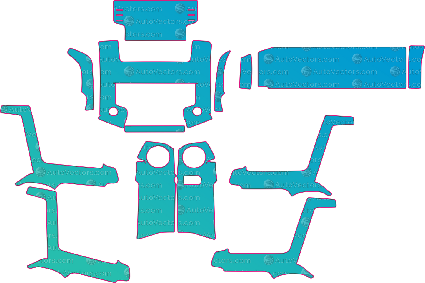 Toyota 4Runner N280 Base (From 2021) SUV Interior – interior pre-cut PPF pattern templates, instant digital download vector cut files (CDR, AI, PDF, SVG)