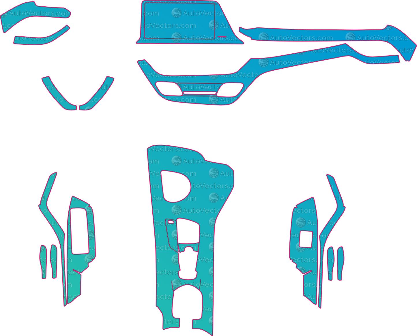 Toyota C-HR Base (From 2018) SUV Interior – interior pre-cut PPF pattern templates, instant digital download vector cut files (CDR, AI, PDF, SVG)