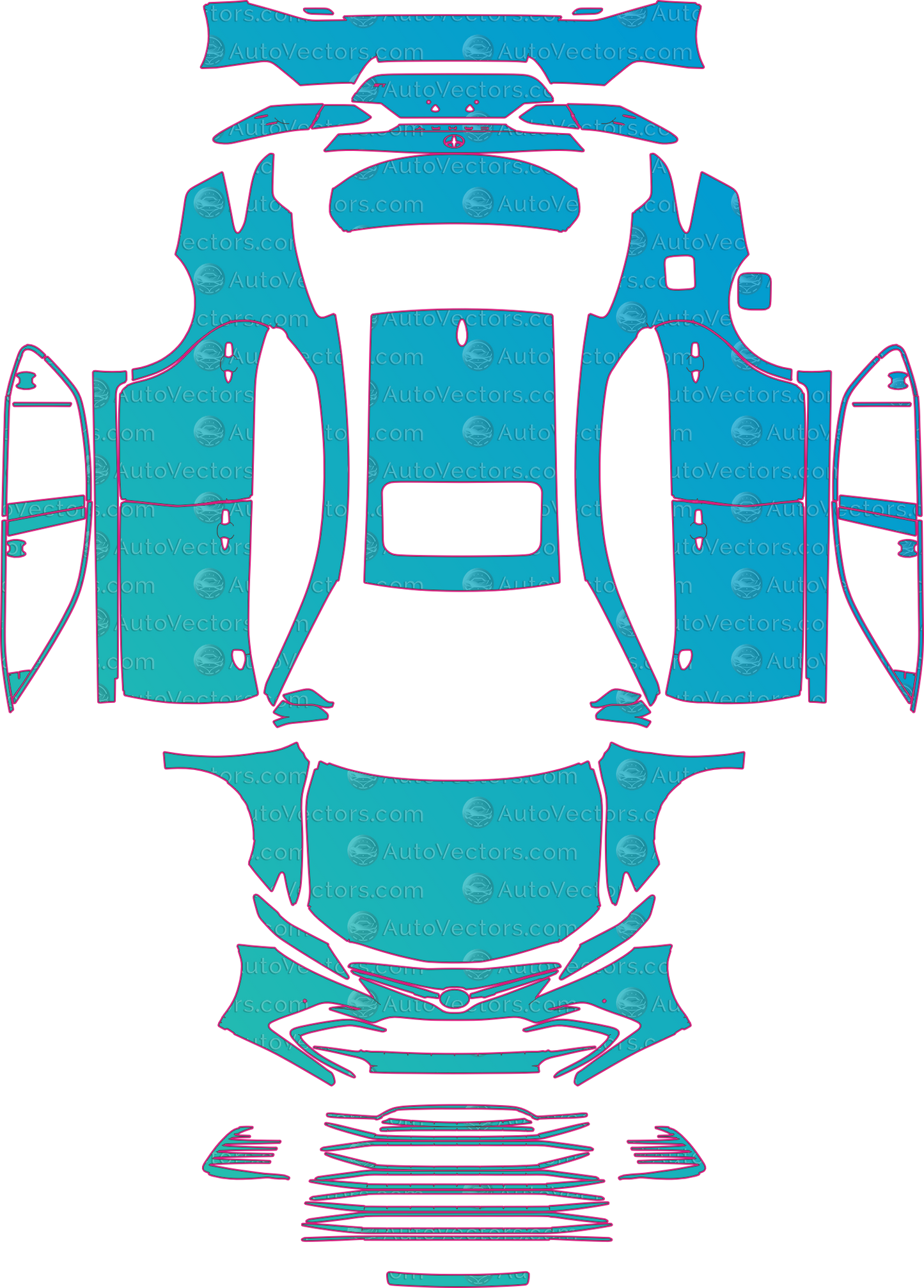 Toyota Camry XV70 XLE V6-XLE Hybrid-XLE (2021-2024) Sedan – pre-cut PPF pattern templates, instant digital download vector cut files (CDR, AI, PDF, SVG)