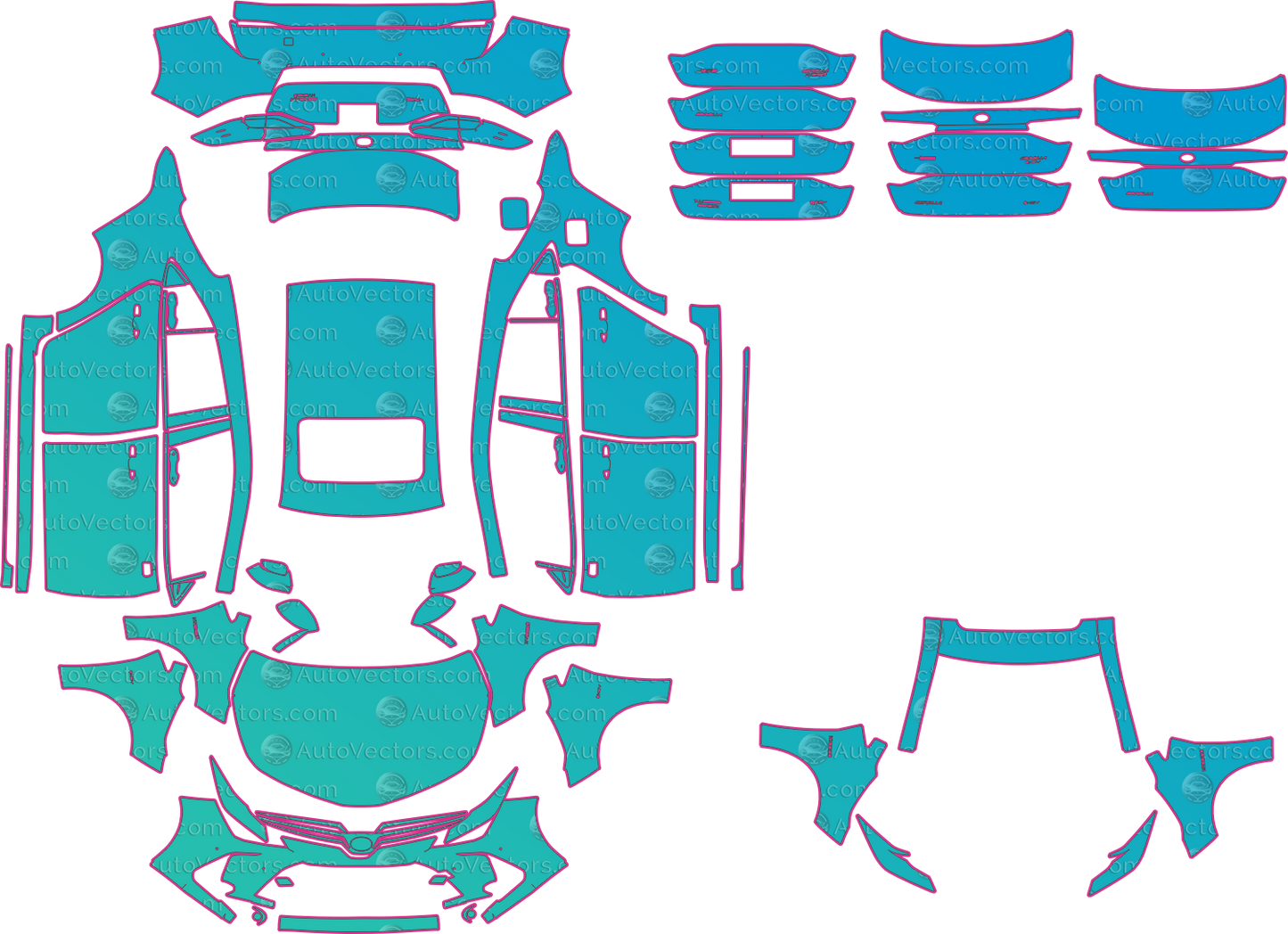 Toyota Corolla Hybrid E210 CN (From 2020) Sedan – pre-cut PPF pattern templates, instant digital download vector cut files (CDR, AI, PDF, SVG)