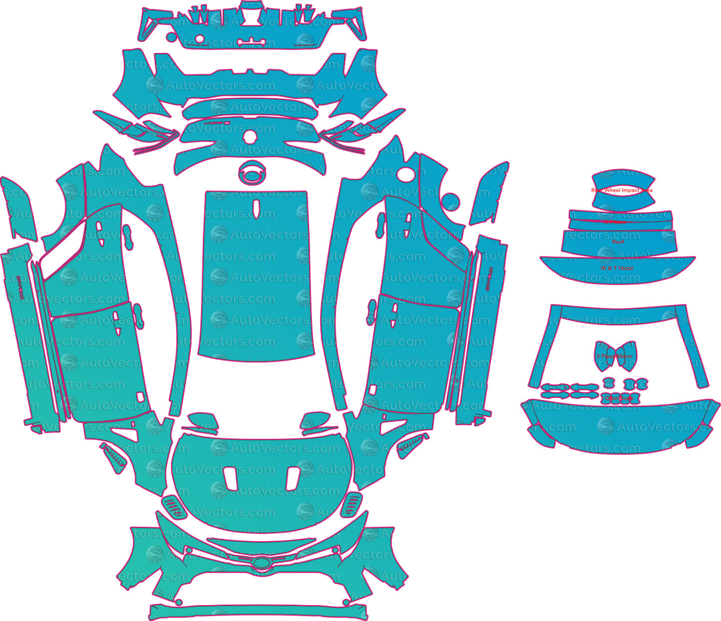 Toyota GR Corolla E210 Circuit Edition (From 2023) Hatchback Pre-Cut PPF Pattern Templates – pre-cut PPF pattern templates, digital download vector files (CDR, AI, PDF, DXF, SVG)