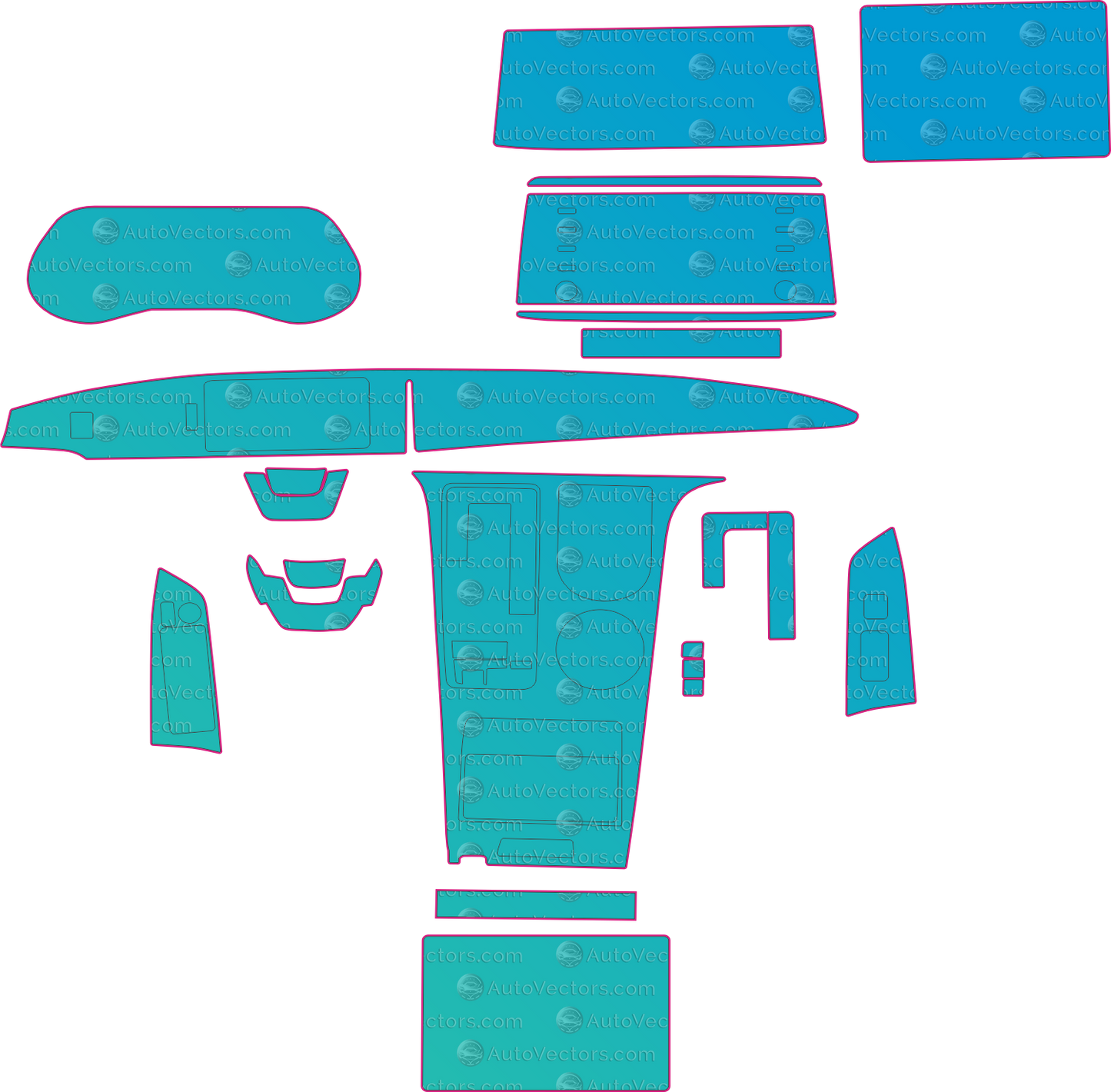 Toyota Greyvia (From 2022) Interior – interior pre-cut PPF pattern templates, instant digital download vector cut files (CDR, AI, PDF, SVG)