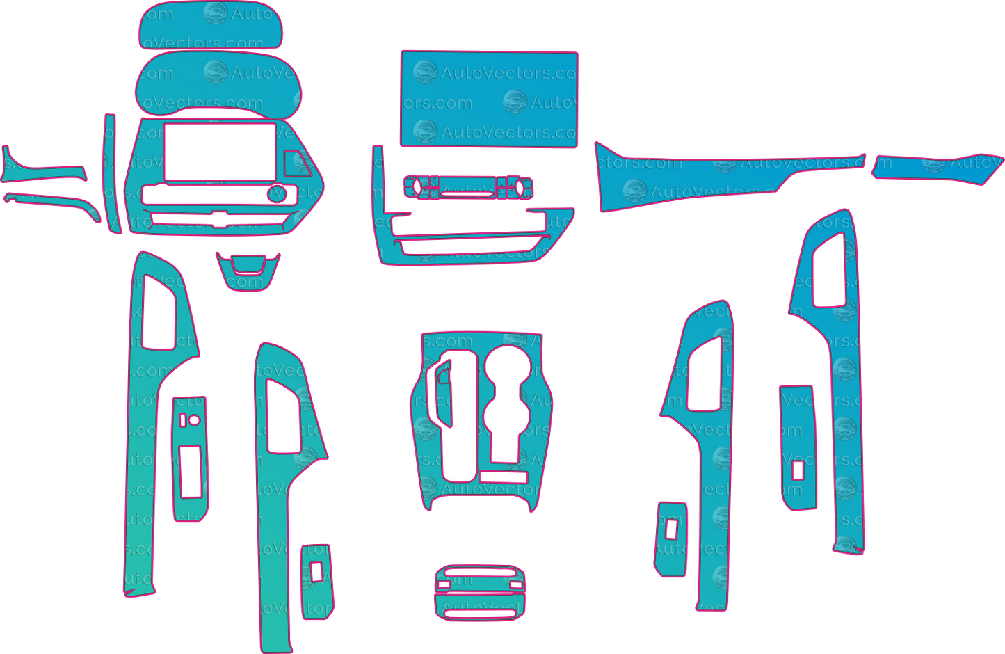 Toyota Highlander V2 (From 2026) SUV Interior – interior pre-cut PPF pattern templates, instant digital download vector cut files (CDR, AI, PDF, SVG)