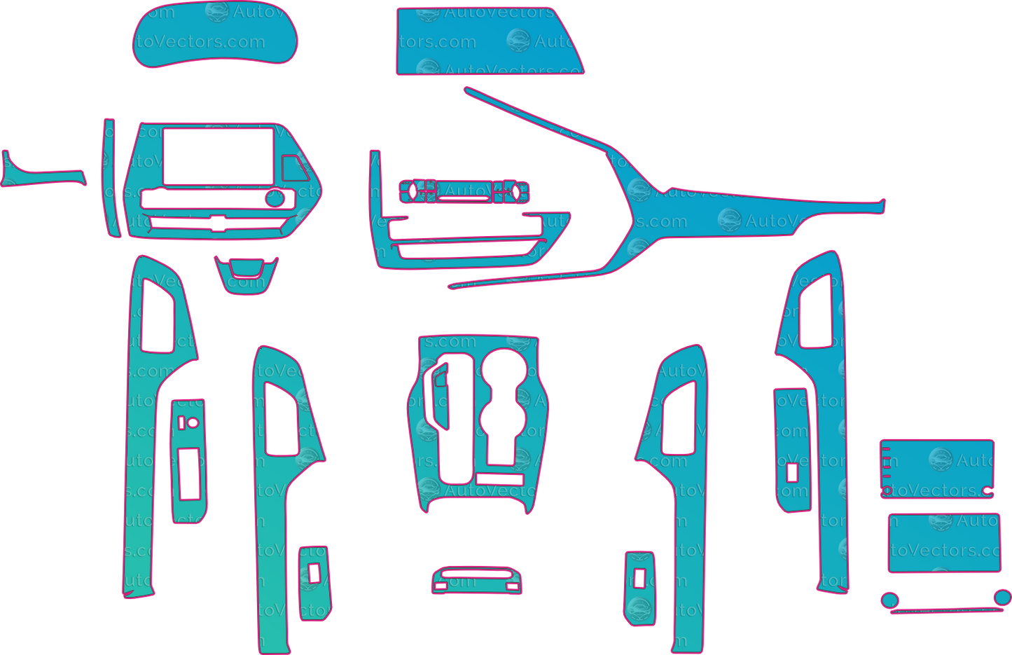 Toyota Highlander XU70 Base (From 2022) SUV Interior – interior pre-cut PPF pattern templates, instant digital download vector cut files (CDR, AI, PDF, SVG)