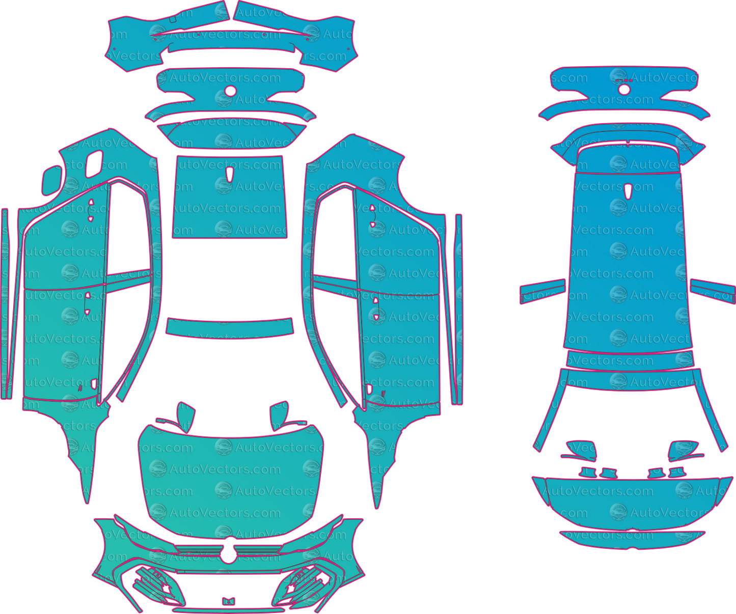 Volkswagen Golf Mk8 R-line (From 2024) Hatchback Pre-Cut PPF Pattern Templates – pre-cut PPF pattern templates, digital download vector files (CDR, AI, PDF, DXF, SVG)