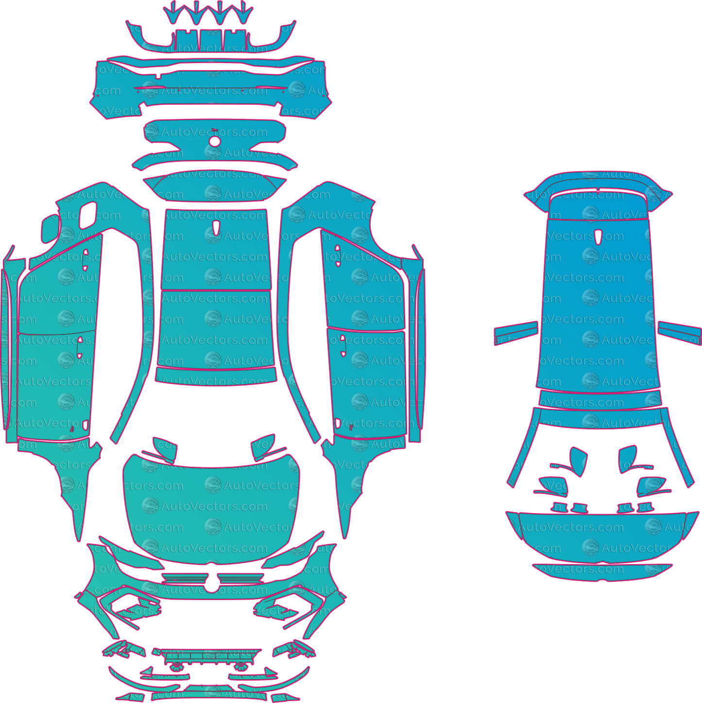 Volkswagen Golf R Mk8 (From 2025) Hatchback Pre-Cut PPF Pattern Templates – pre-cut PPF pattern templates, digital download vector files (CDR, AI, PDF, DXF, SVG)