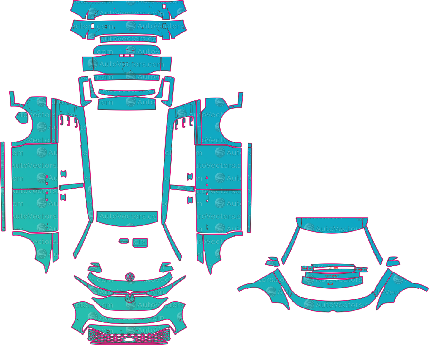 Volkswagen ID. Buzz (From 2023) Van Pre-Cut PPF Pattern Templates – pre-cut PPF pattern templates, digital download vector files (CDR, AI, PDF, DXF, SVG)